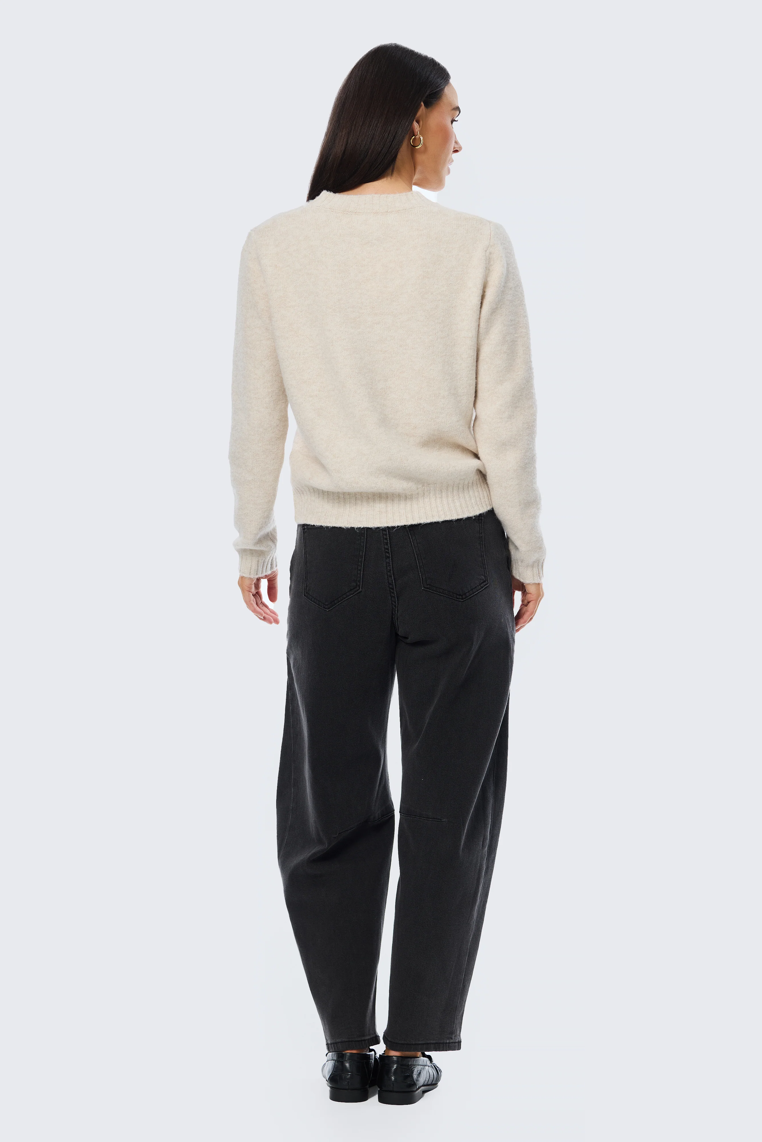 Long Sleeve Crew Neck Jumper - Ecru - Image 6