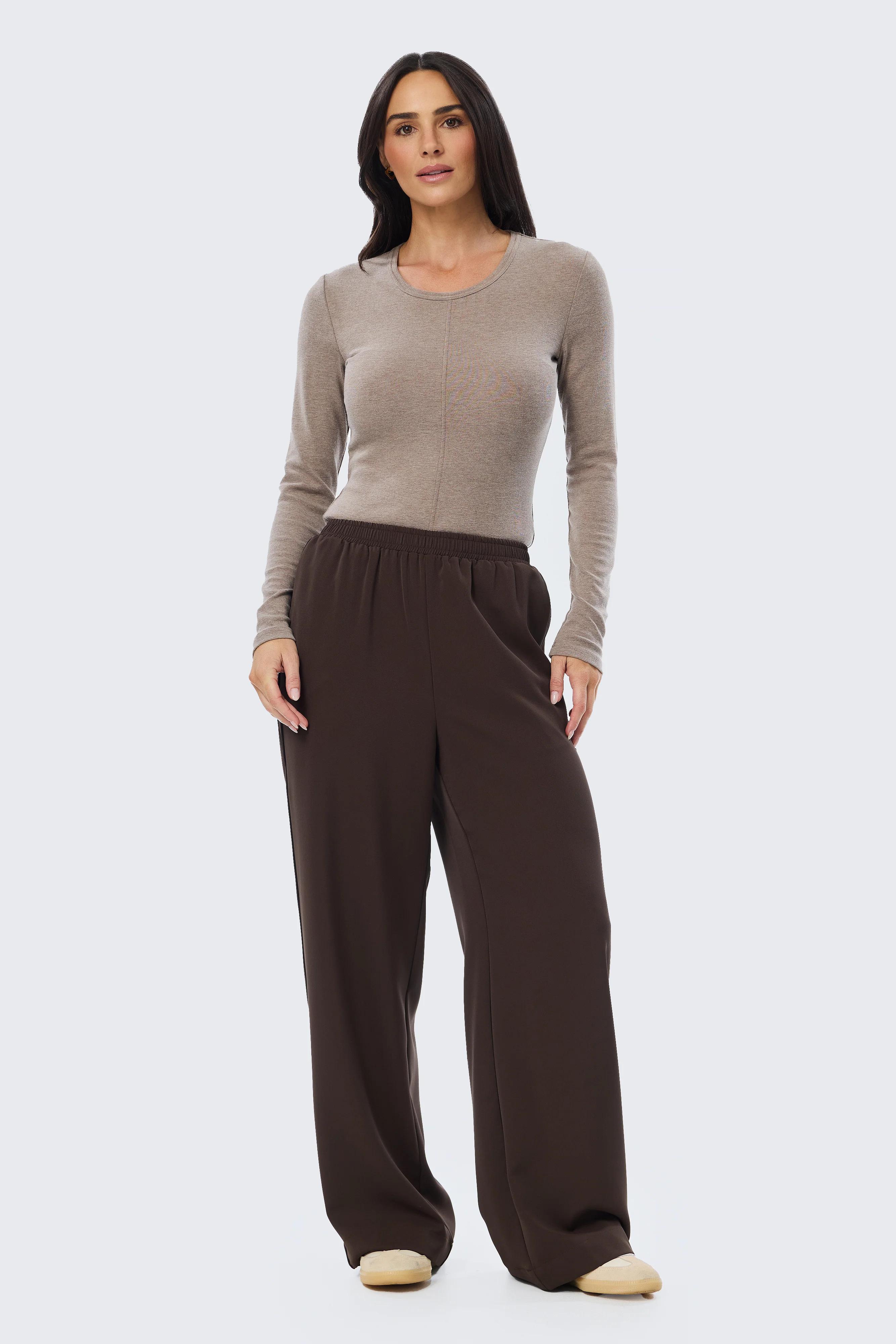 Long Sleeve Jersey Top - Taupe Marl - Image 6