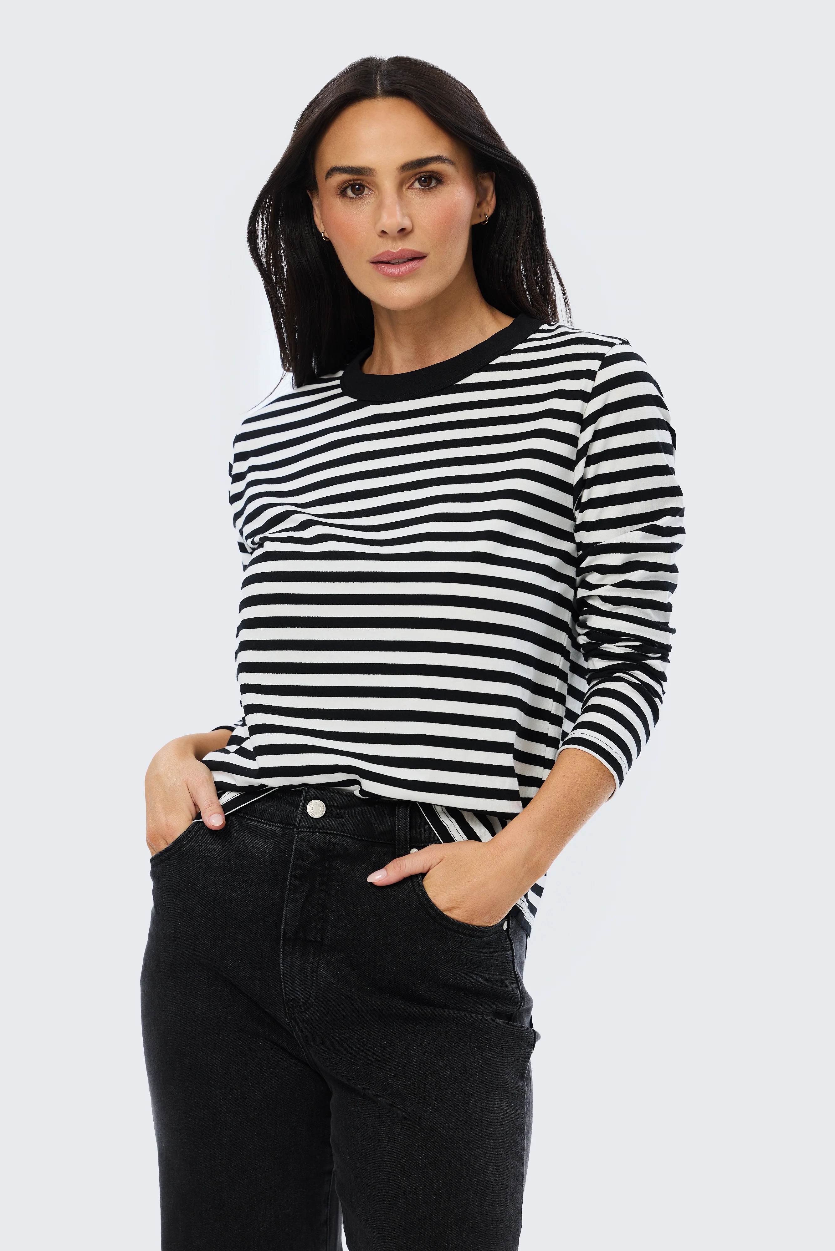 Long Sleeve T-Shirt - White & Black Stripe