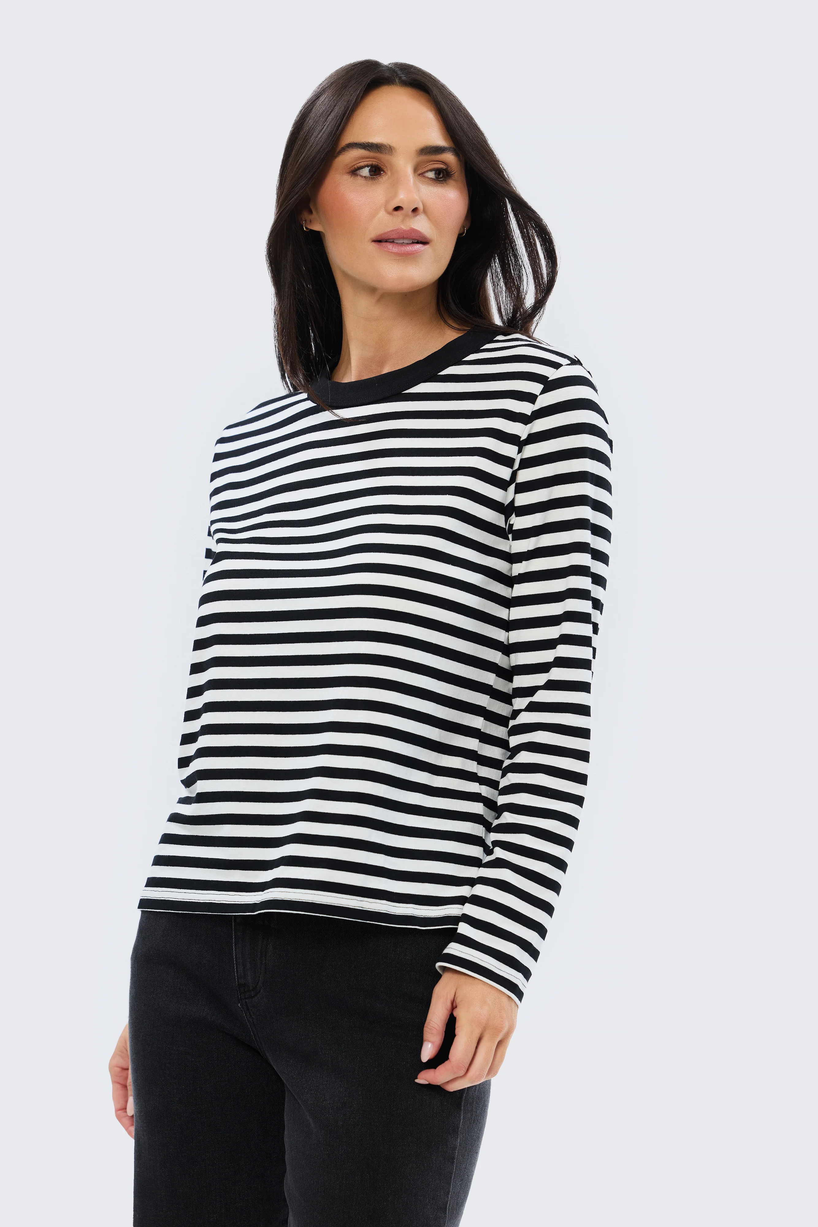 Long Sleeve T-Shirt - White & Black Stripe - Image 2