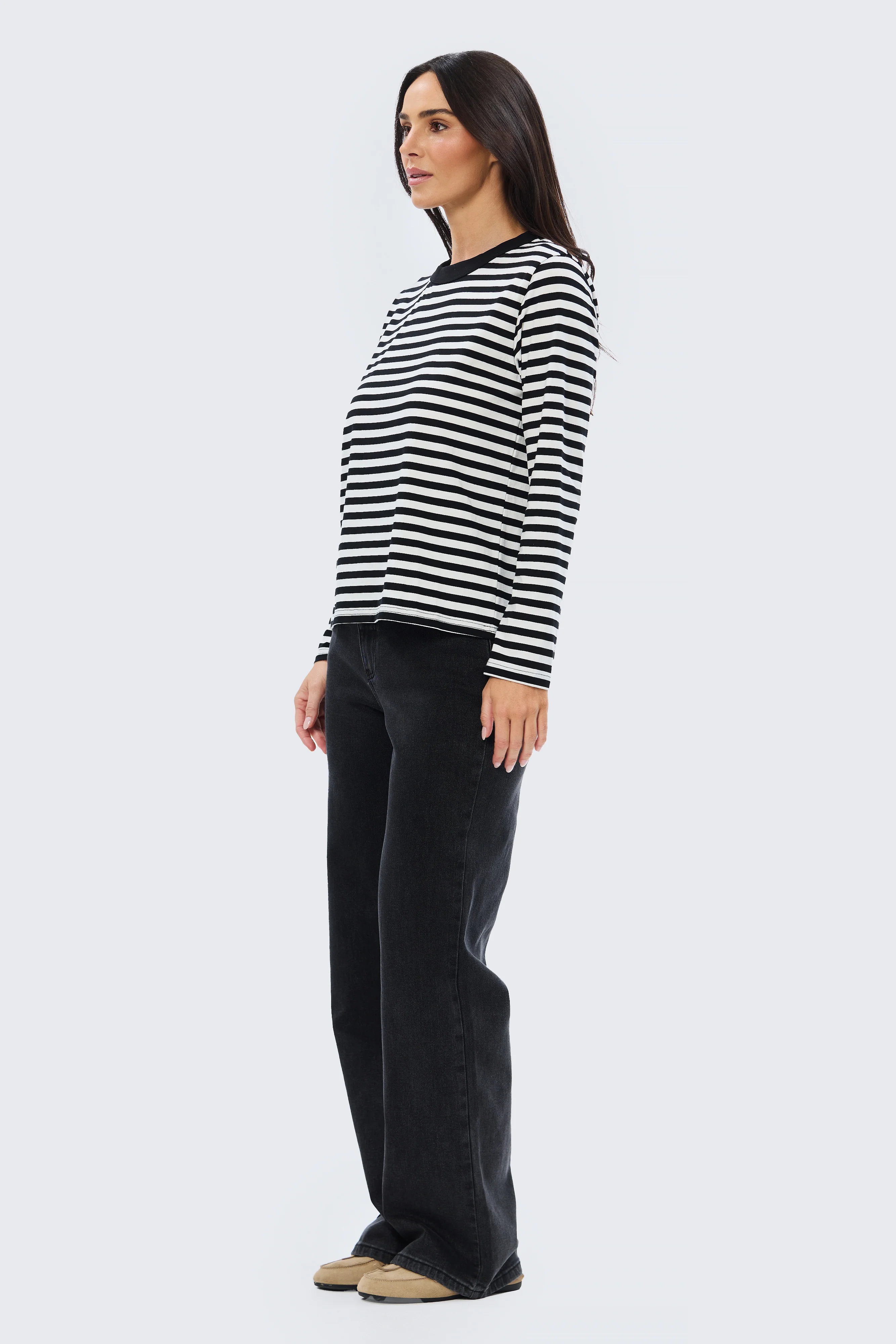 Long Sleeve T-Shirt - White & Black Stripe - Image 3