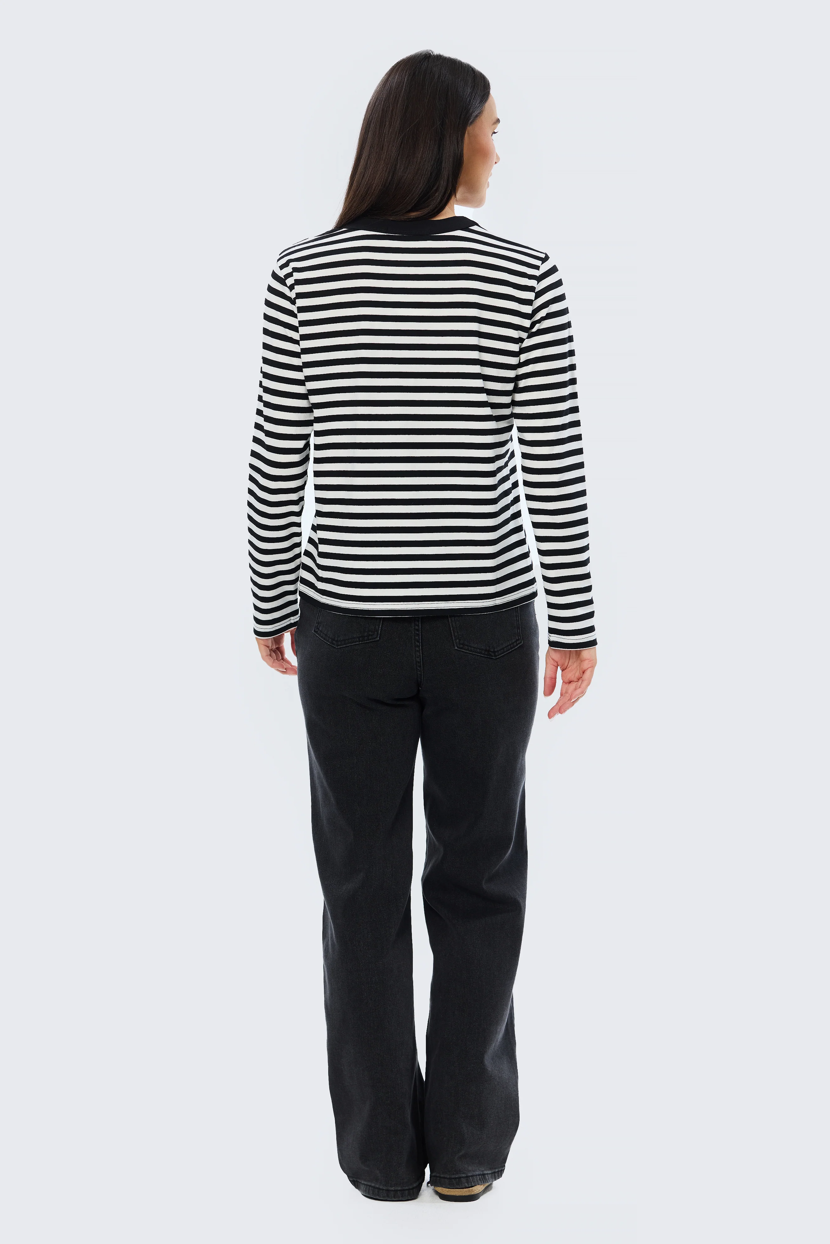 Long Sleeve T-Shirt - White & Black Stripe - Image 4