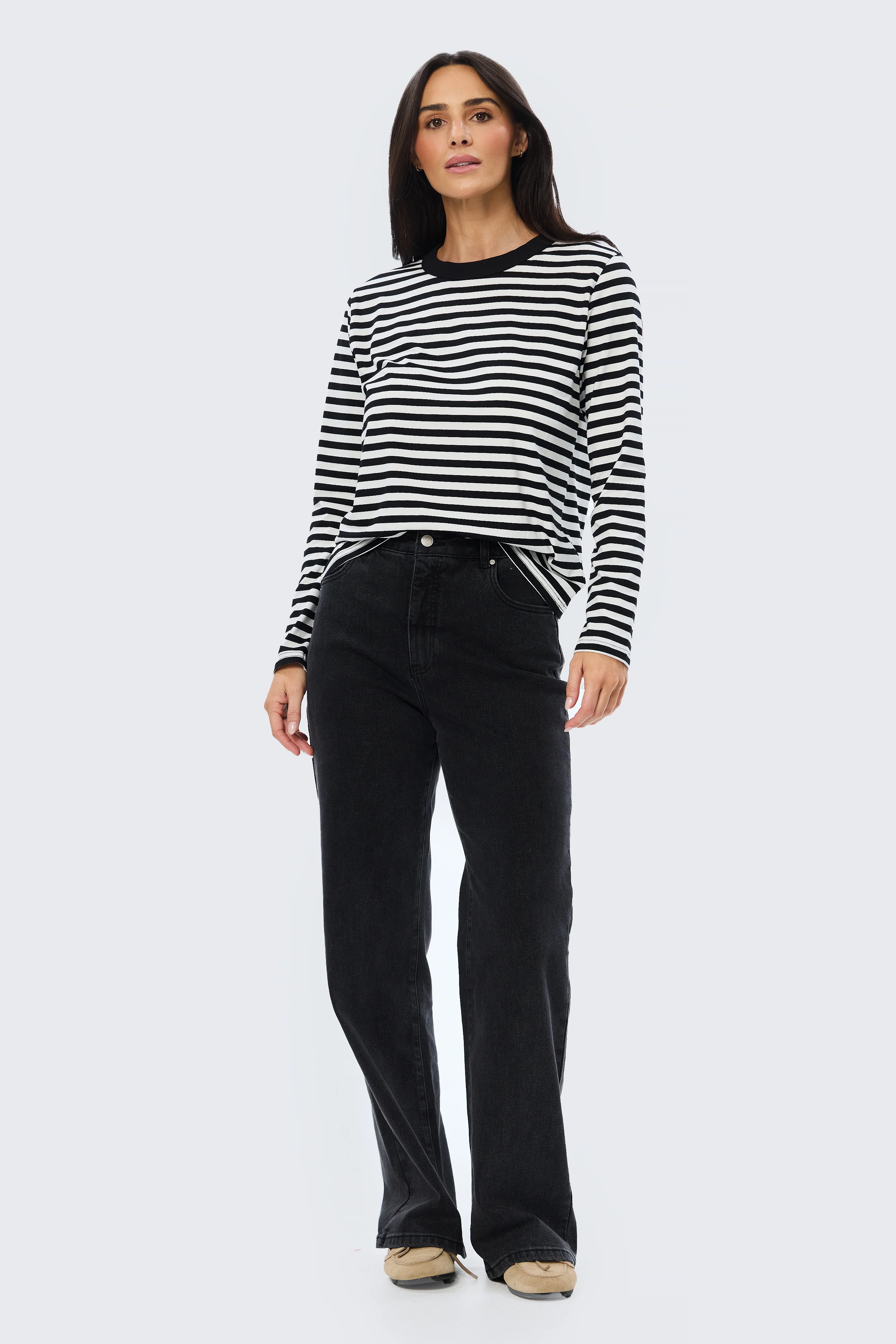 Long Sleeve T-Shirt - White & Black Stripe - Image 6