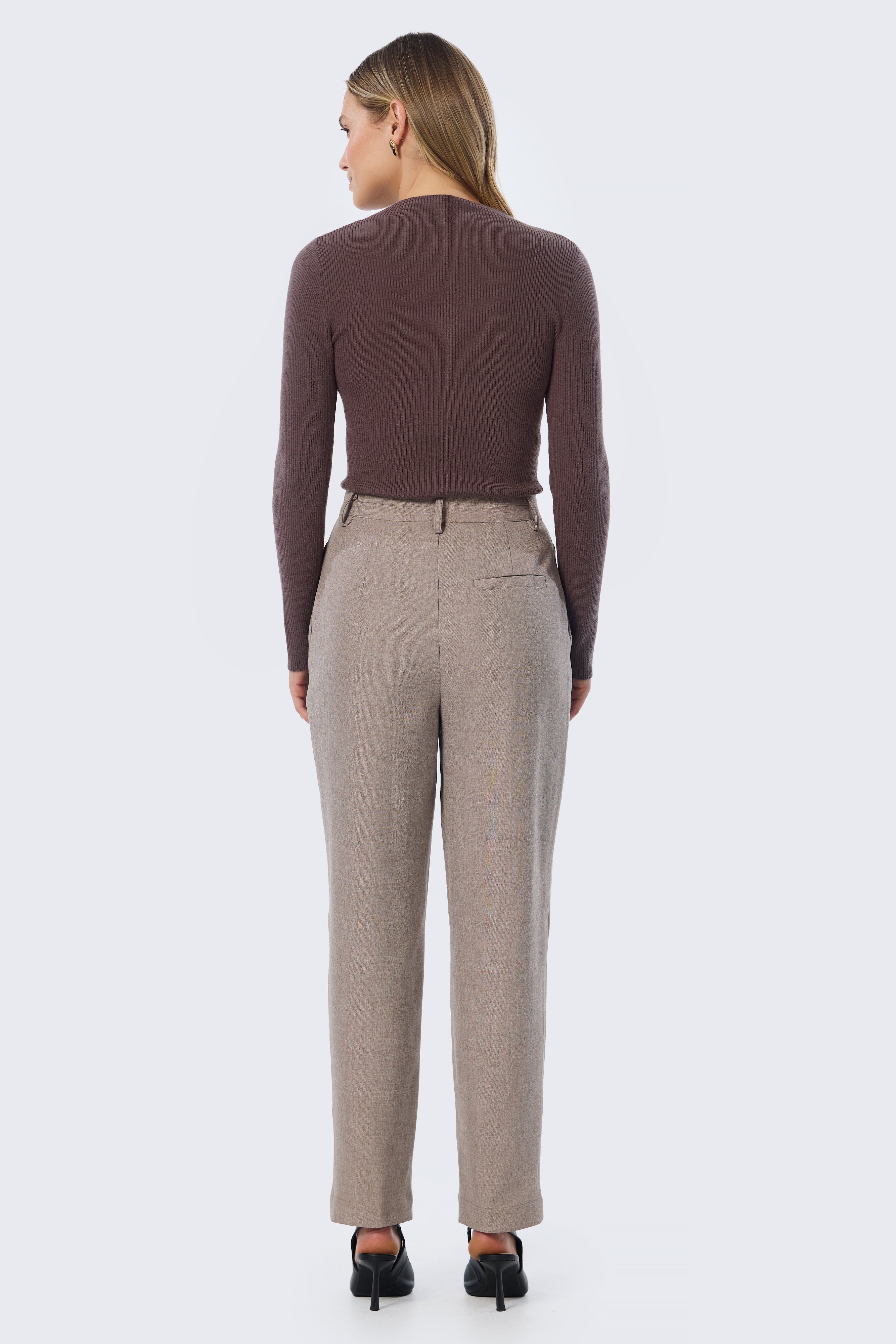Mock Neck Long Sleeve Knit Top - Fudge - Image 3