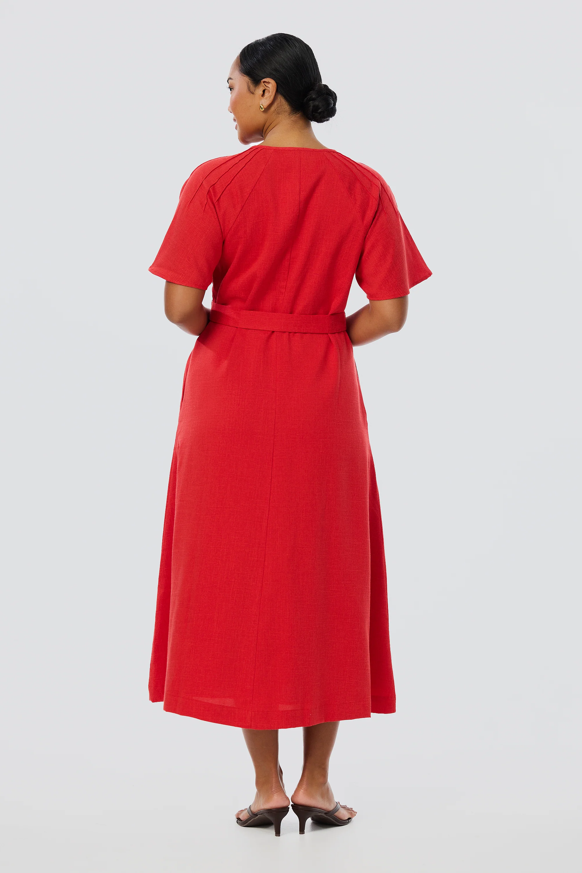 Pintuck Buttoned Midi Dress - Crimson - Image 6