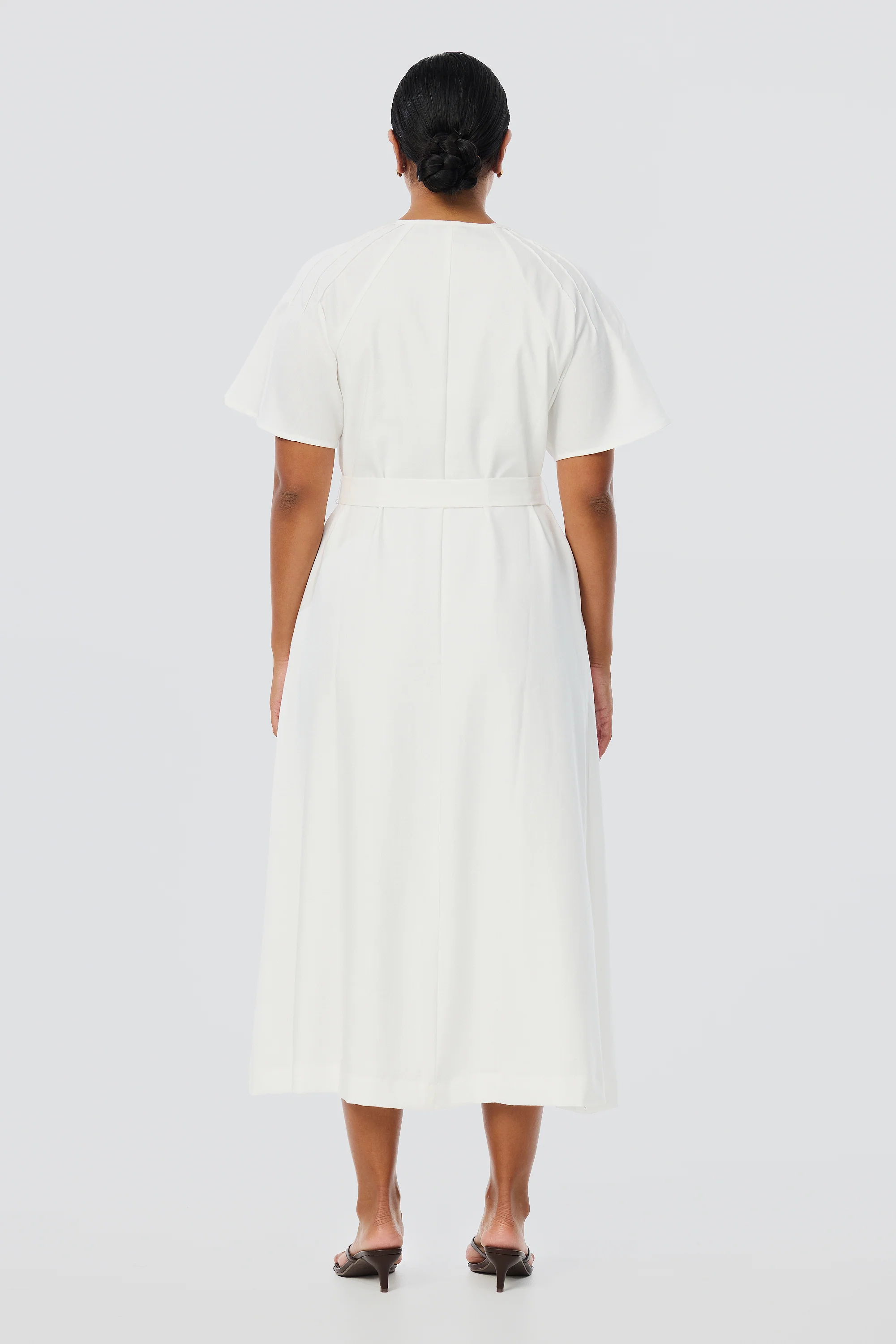 Pintuck Buttoned Midi Dress - White - Image 6