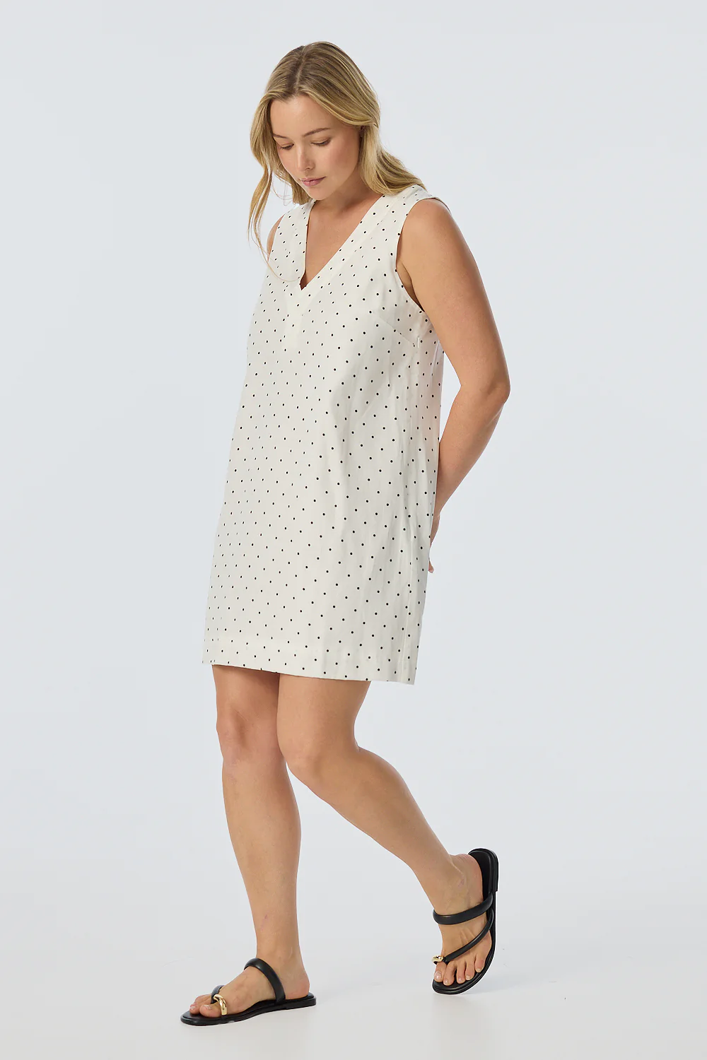Placket Mini Dress - White/Black Spot - Image 4