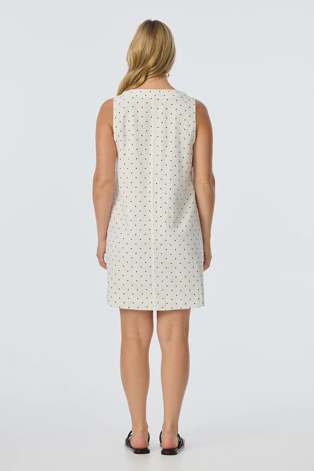 Placket Mini Dress - White/Black Spot - Image 5