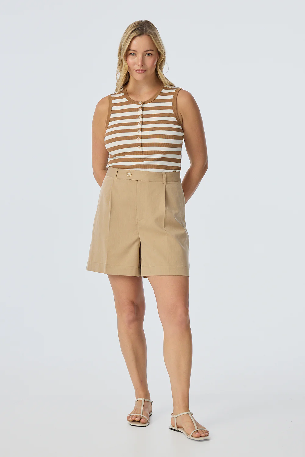 Pleat Front Shorts - Biscotti