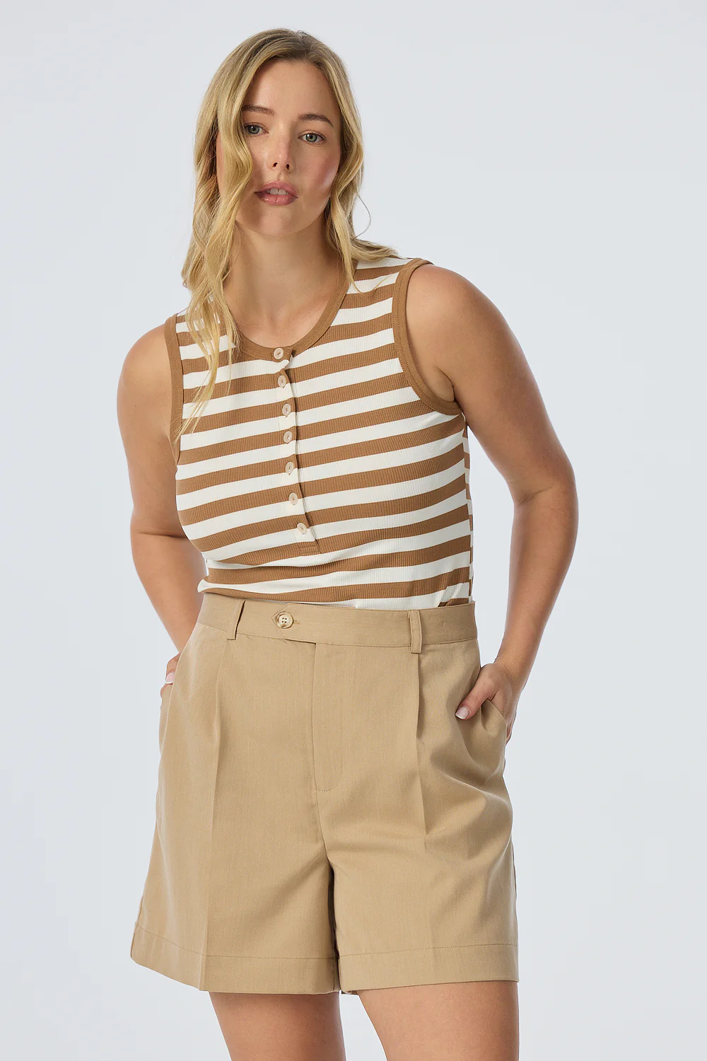 Pleat Front Shorts - Biscotti - Image 3