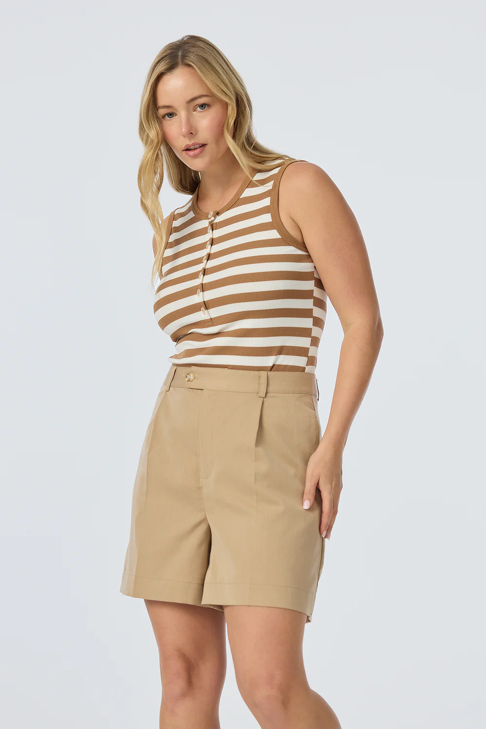 Pleat Front Shorts - Biscotti - Image 5