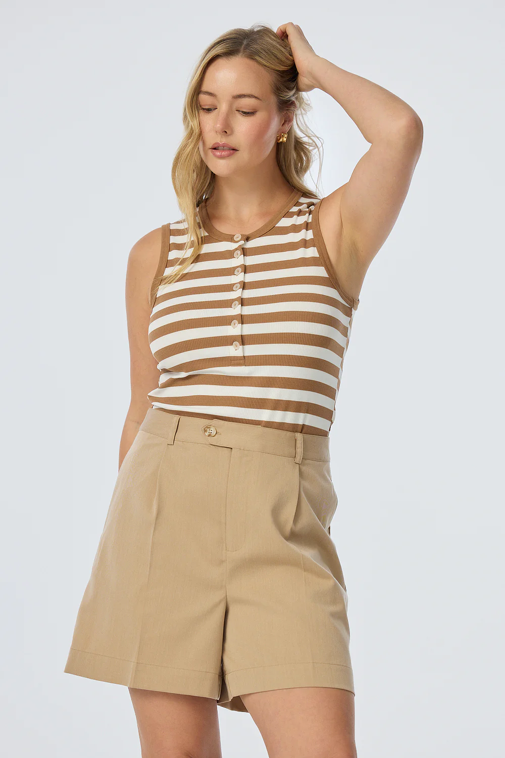 Pleat Front Shorts - Biscotti - Image 6