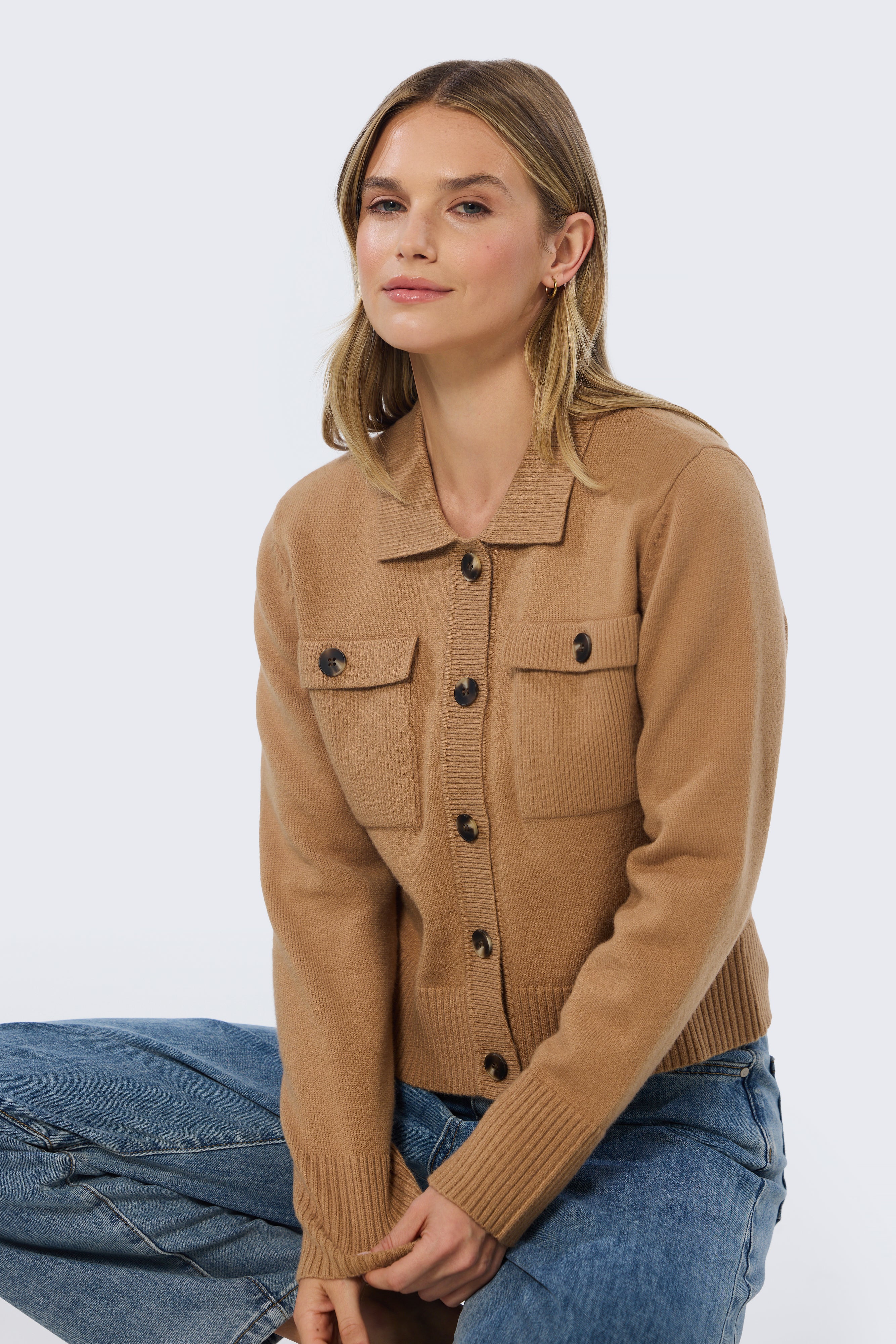 Pocket Knit Cardigan - Biscuit - Image 3