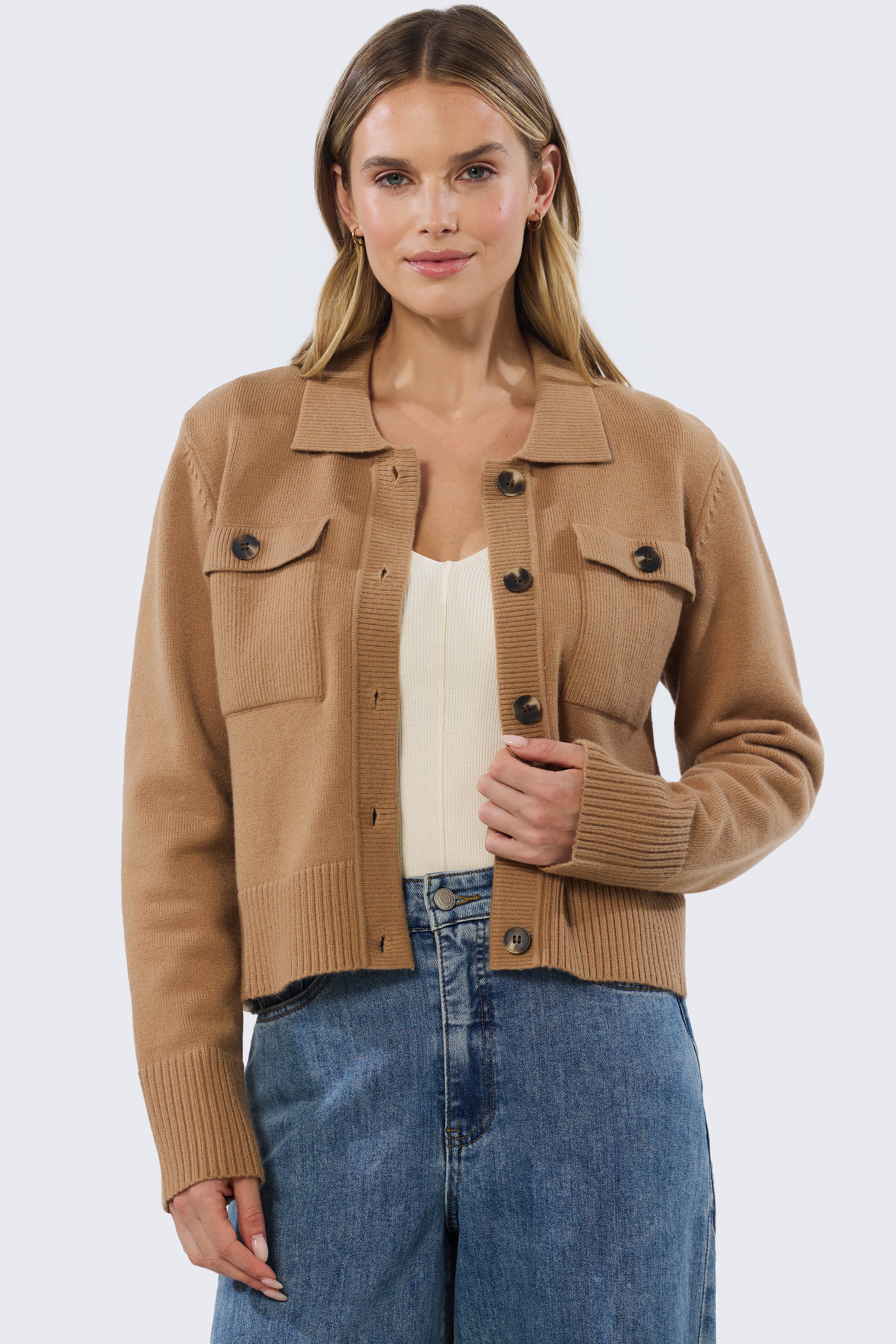Pocket Knit Cardigan - Biscuit - Image 6