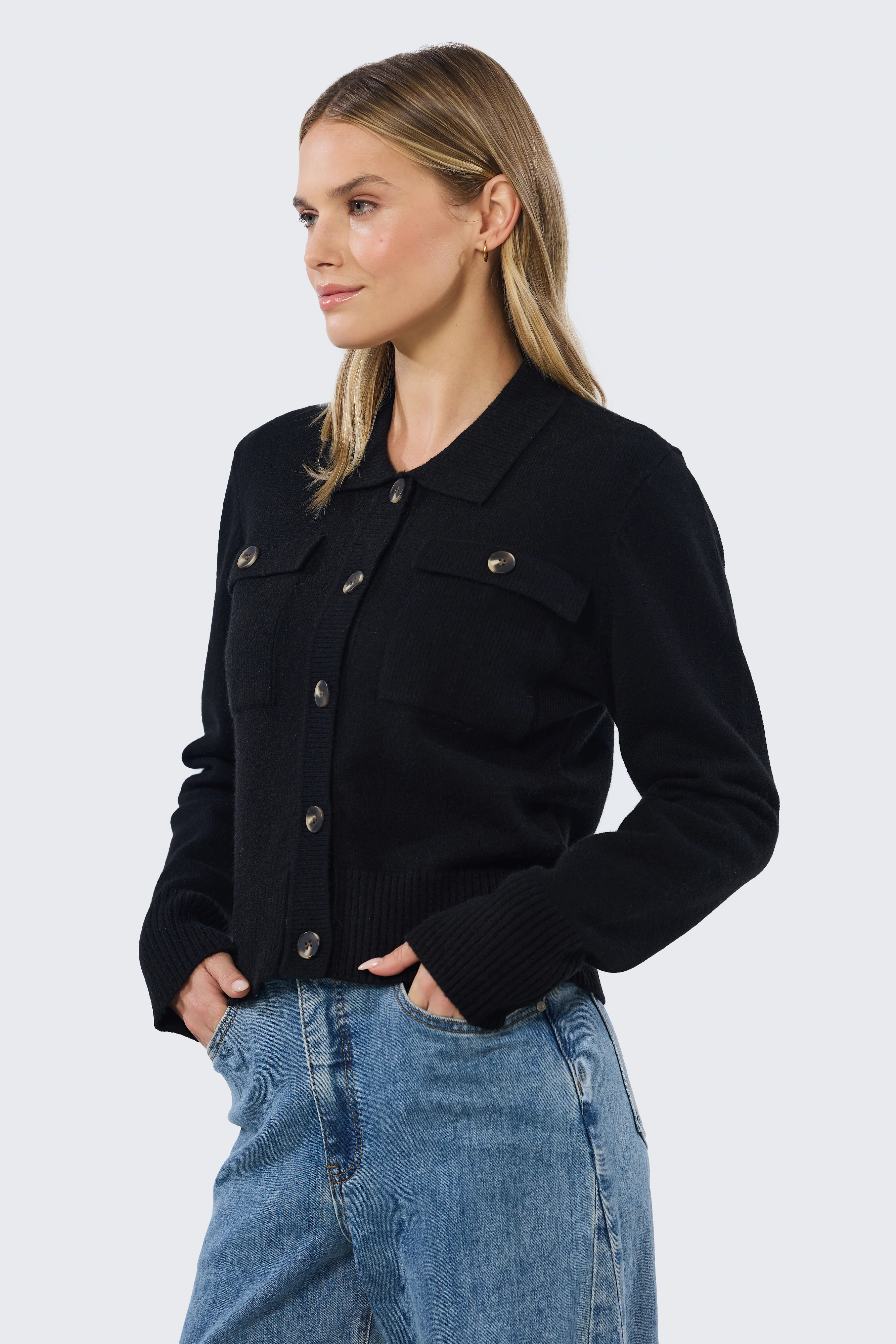 Pocket Knit Cardigan - Black - Image 4