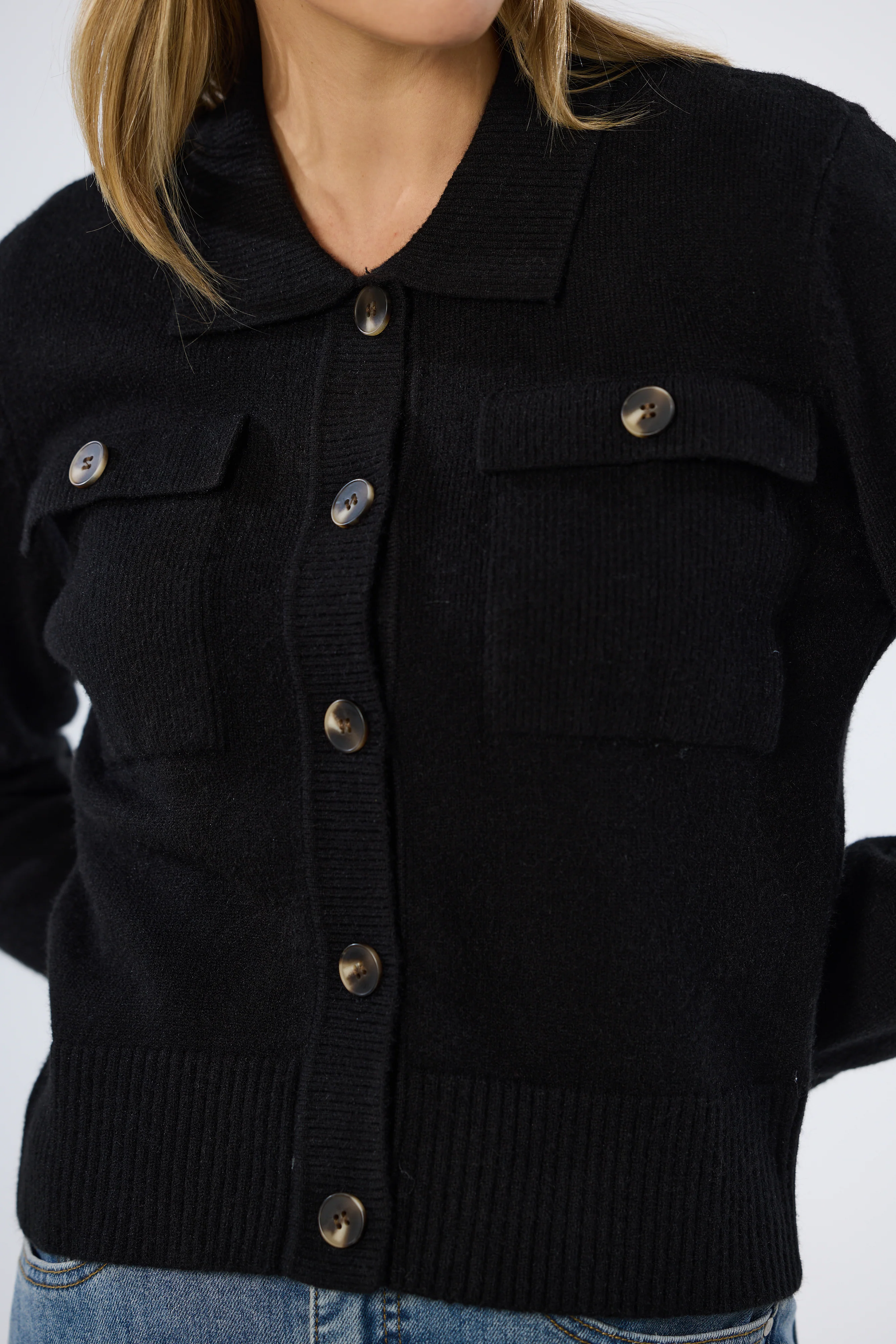 Pocket Knit Cardigan - Black - Image 6