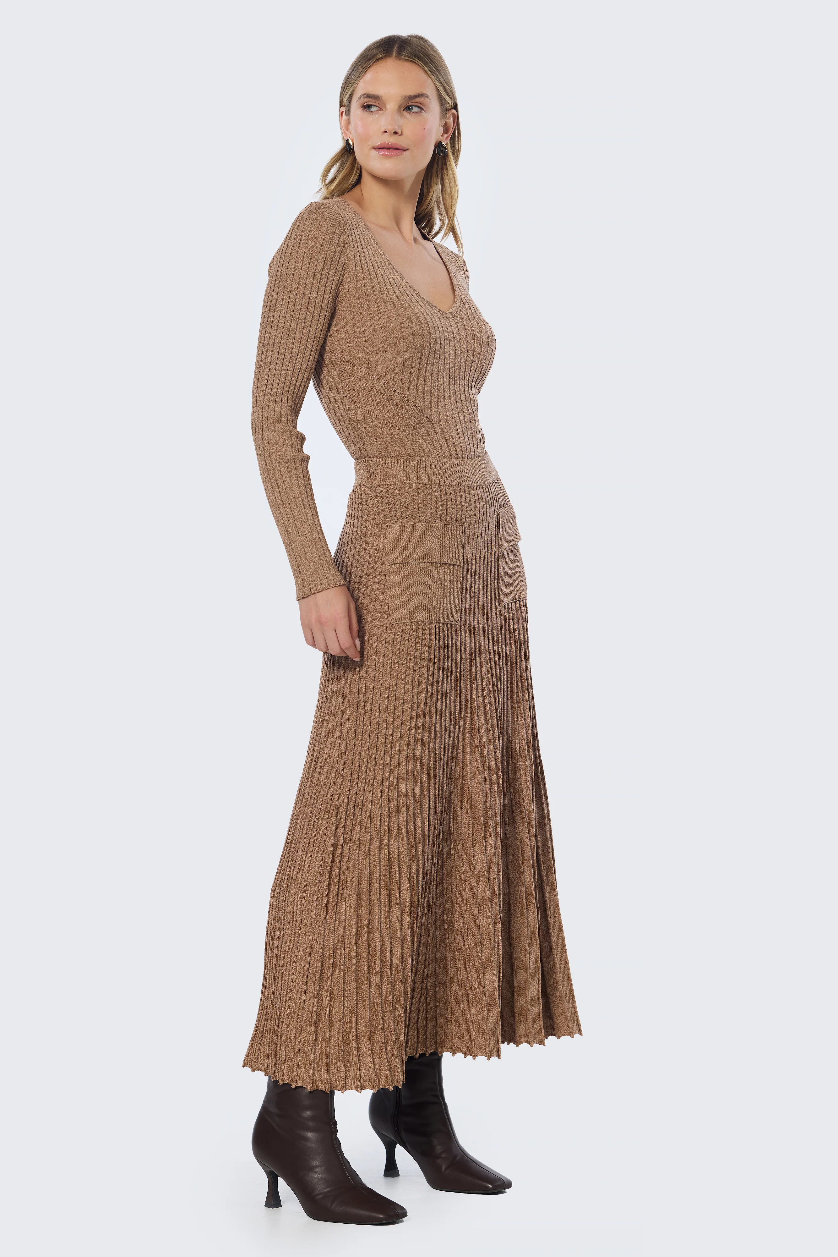 Pocket Knit Midi Skirt - Biscuit Marl - Image 3