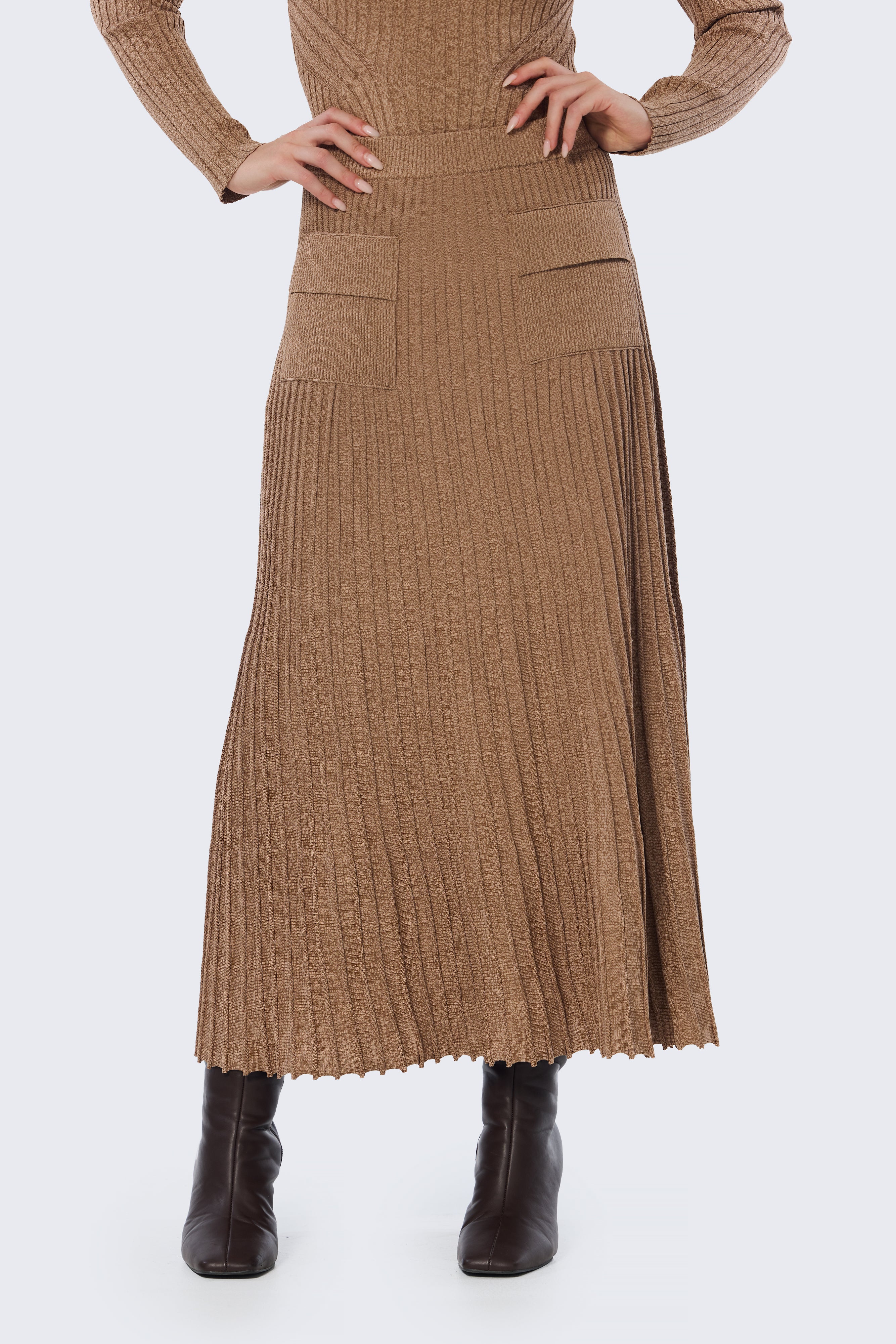 Pocket Knit Midi Skirt - Biscuit Marl - Image 4