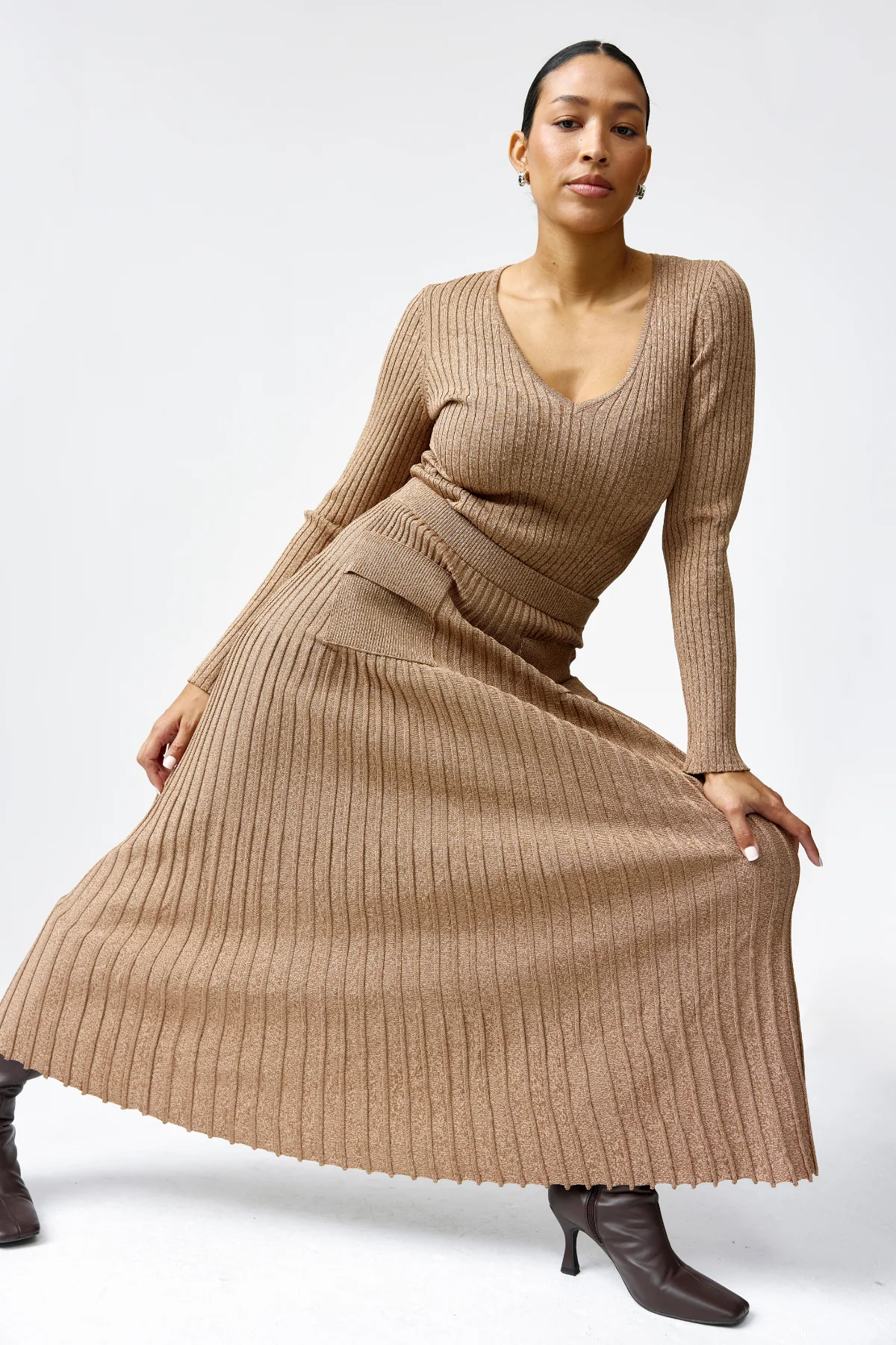 Pocket Knit Midi Skirt - Biscuit Marl - Image 8