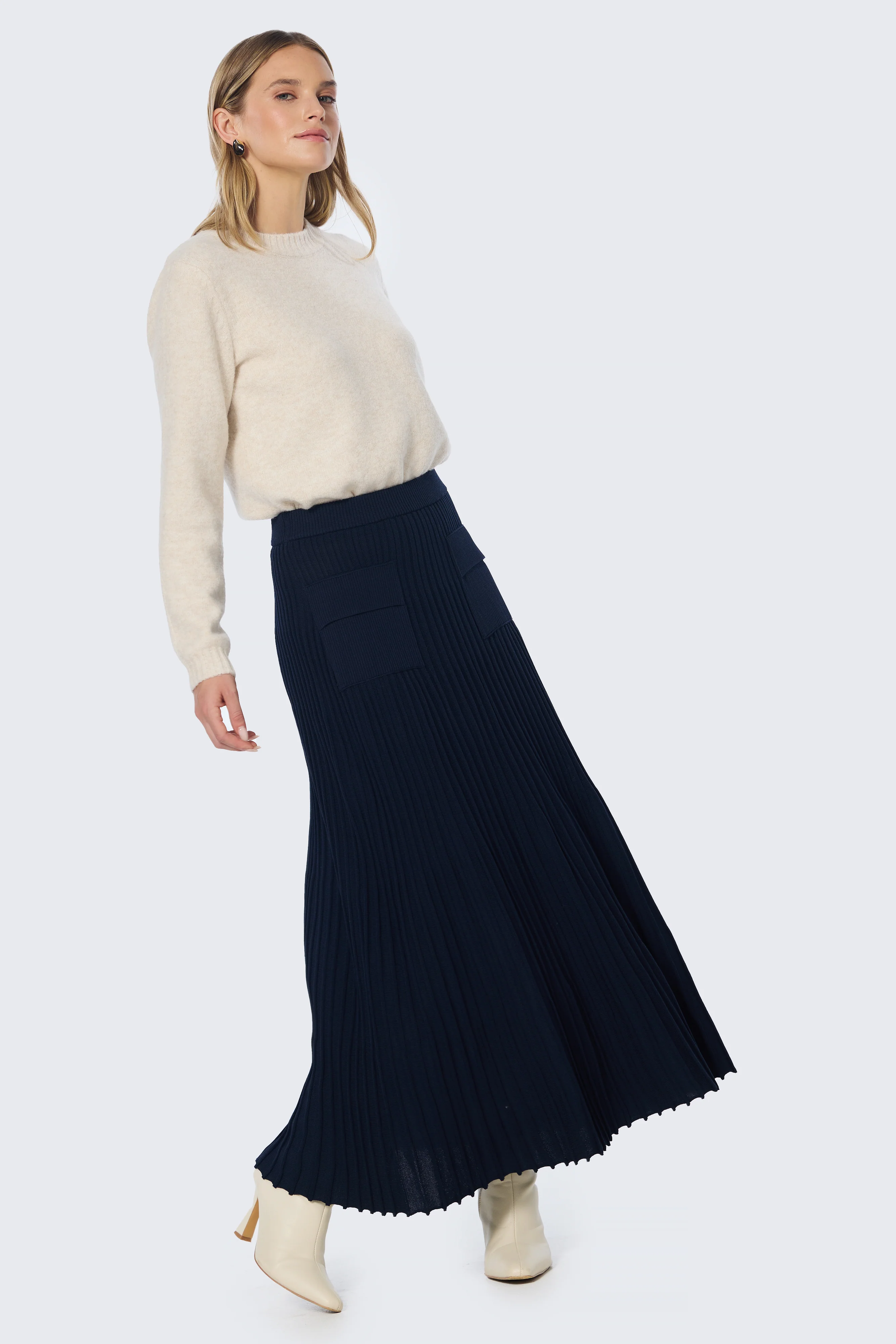 Pocket Knit Midi Skirt - Navy - Image 3
