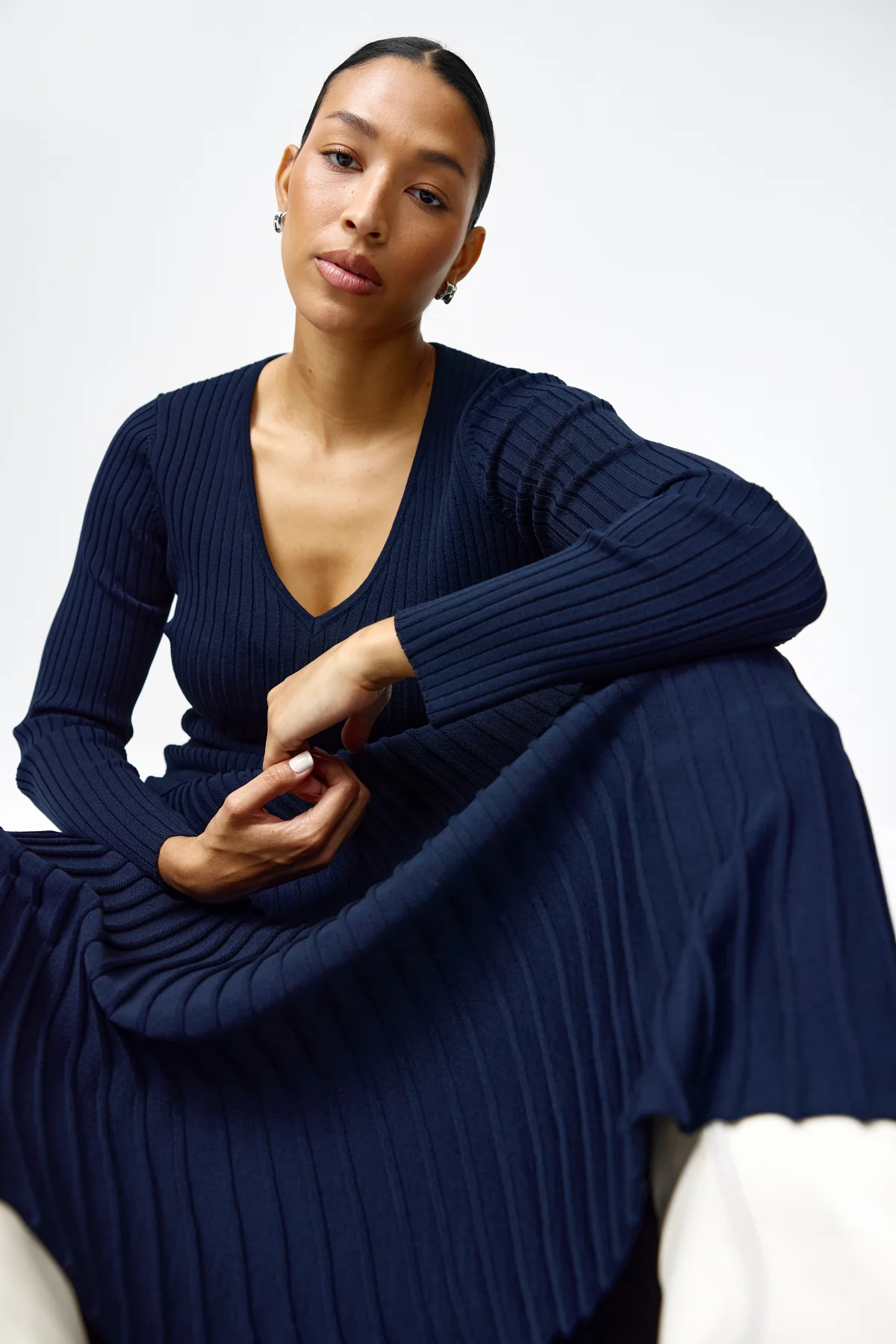 Pocket Knit Midi Skirt - Navy - Image 4