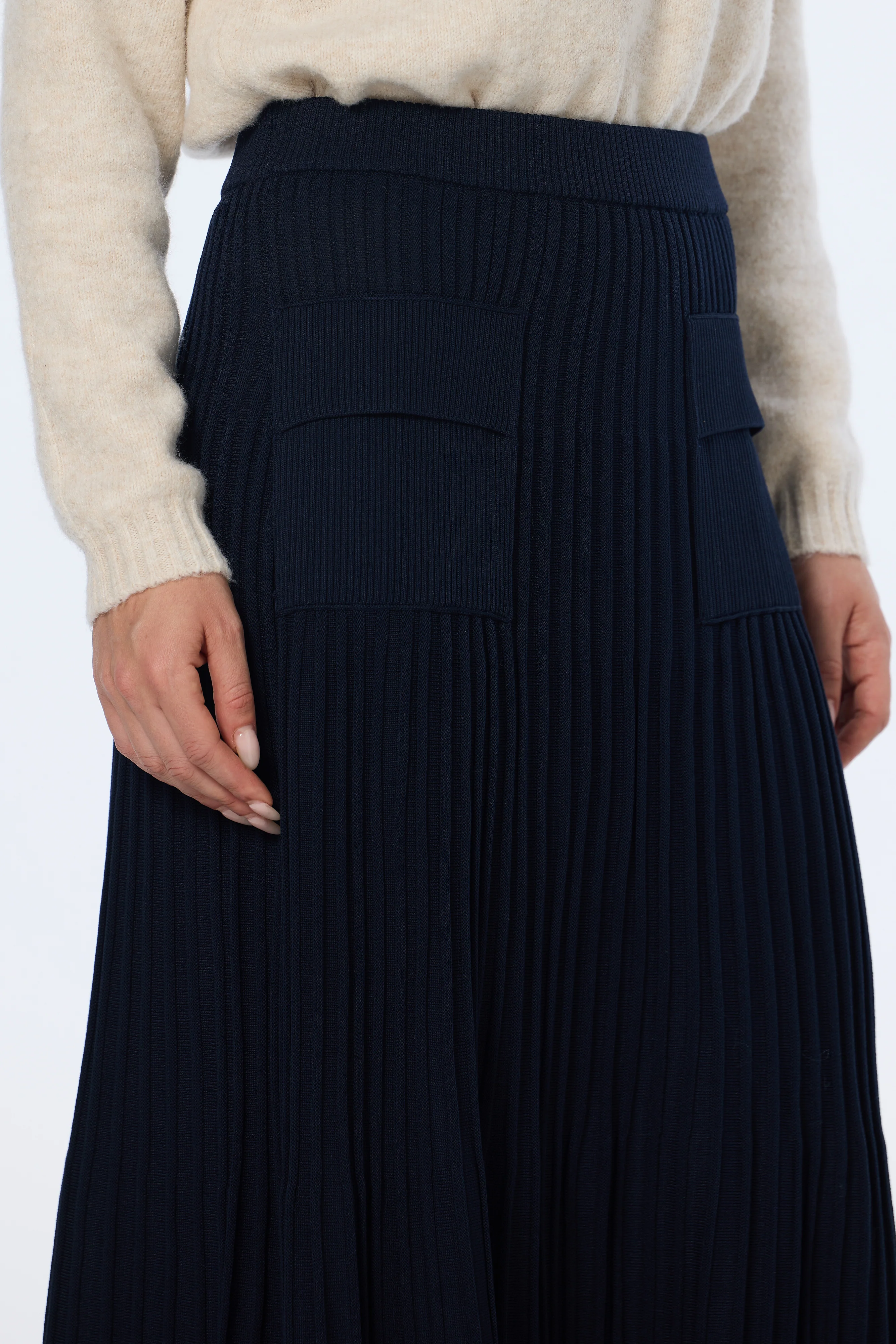 Pocket Knit Midi Skirt - Navy - Image 5