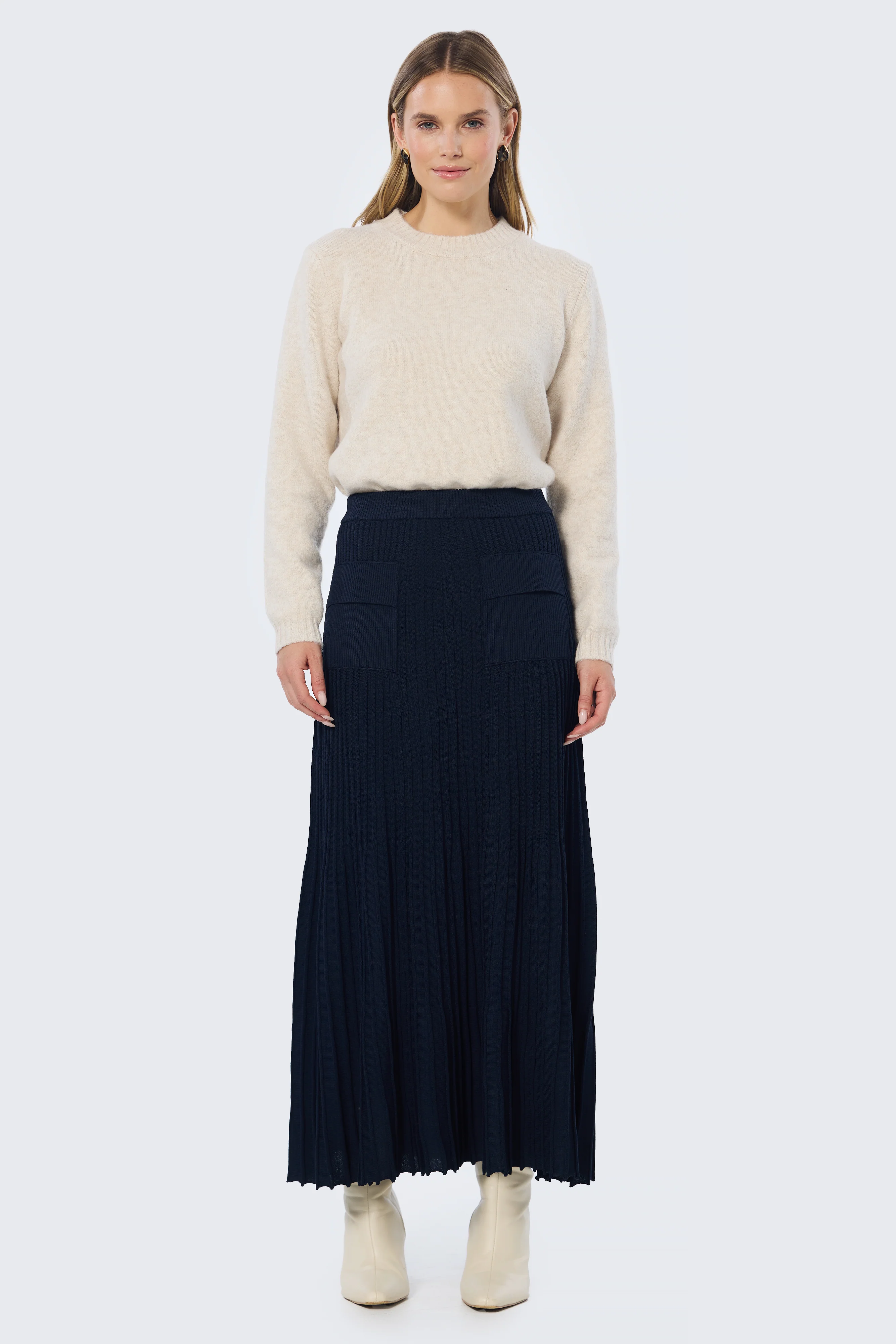 Pocket Knit Midi Skirt - Navy - Image 7