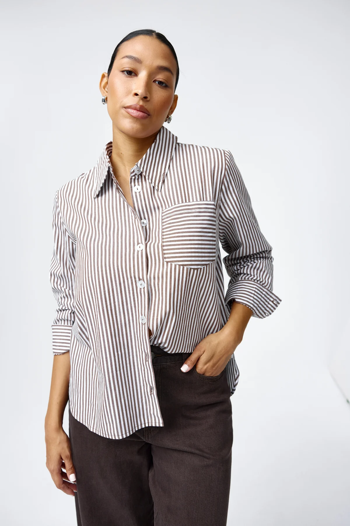 Pocket Shirt - Chocolate & White Stripe