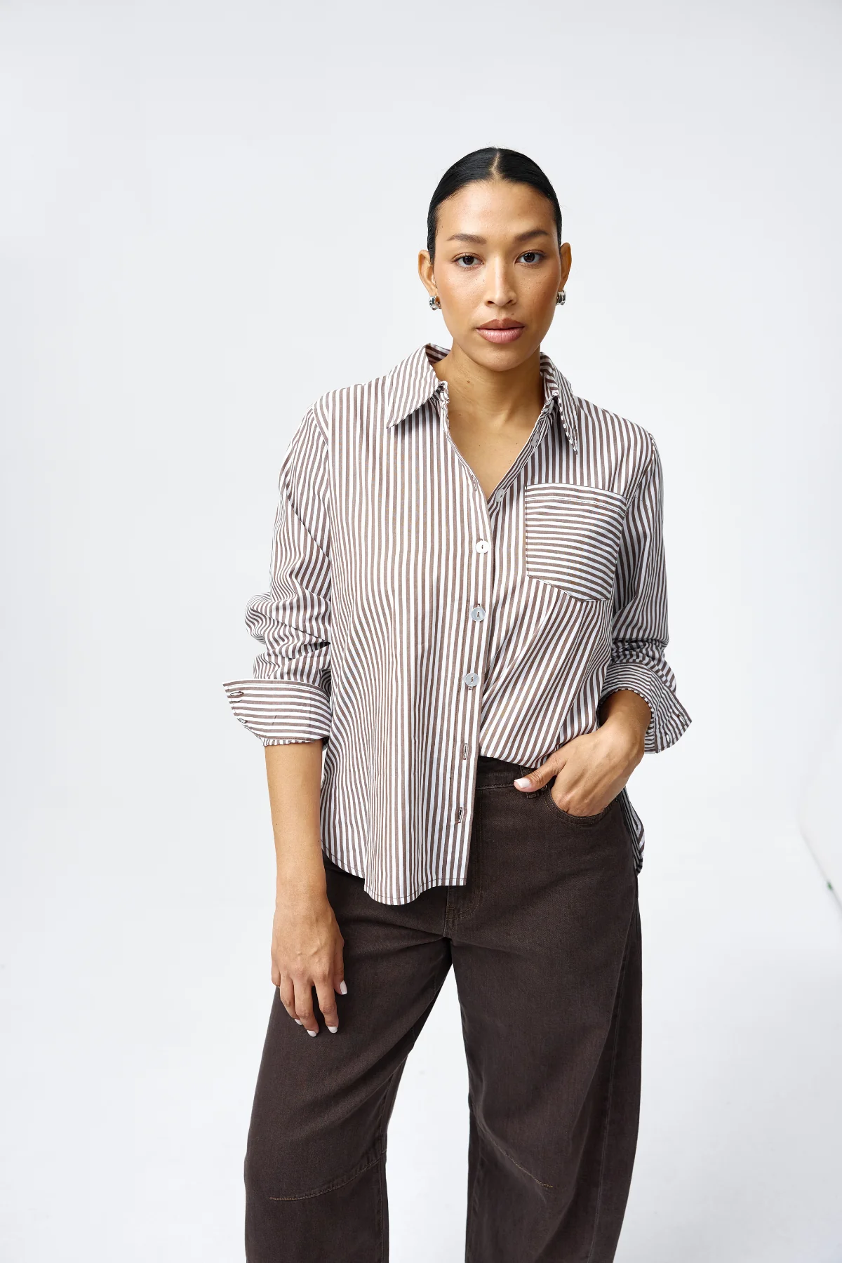 Pocket Shirt - Chocolate & White Stripe - Image 2