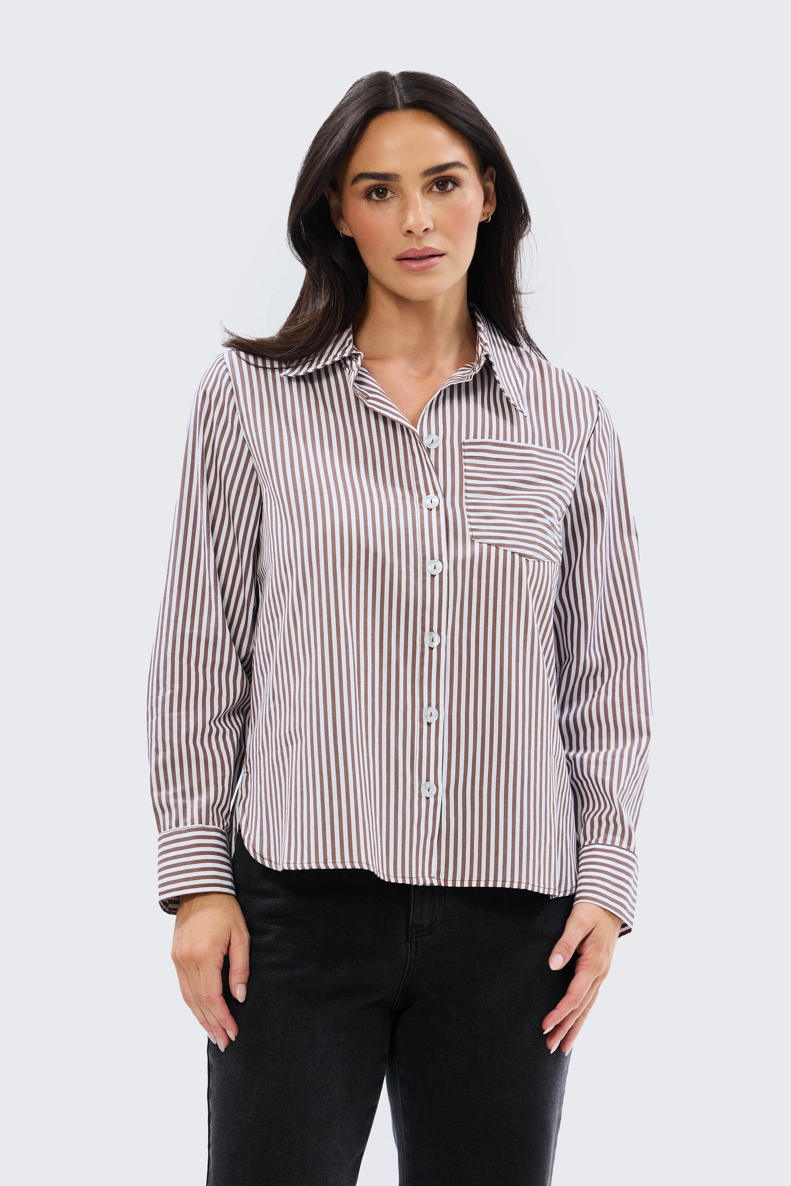 Pocket Shirt - Chocolate & White Stripe - Image 5