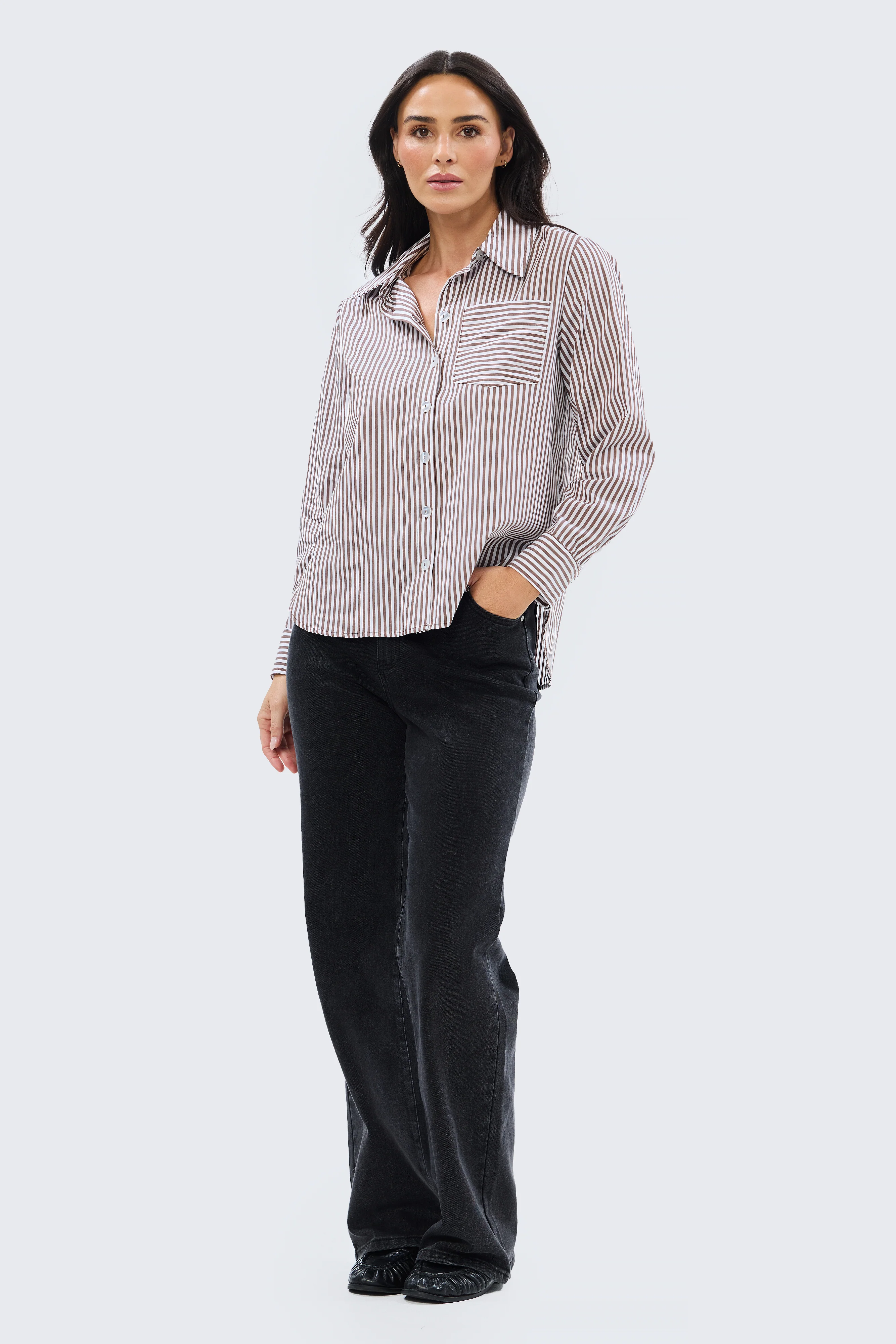 Pocket Shirt - Chocolate & White Stripe - Image 7