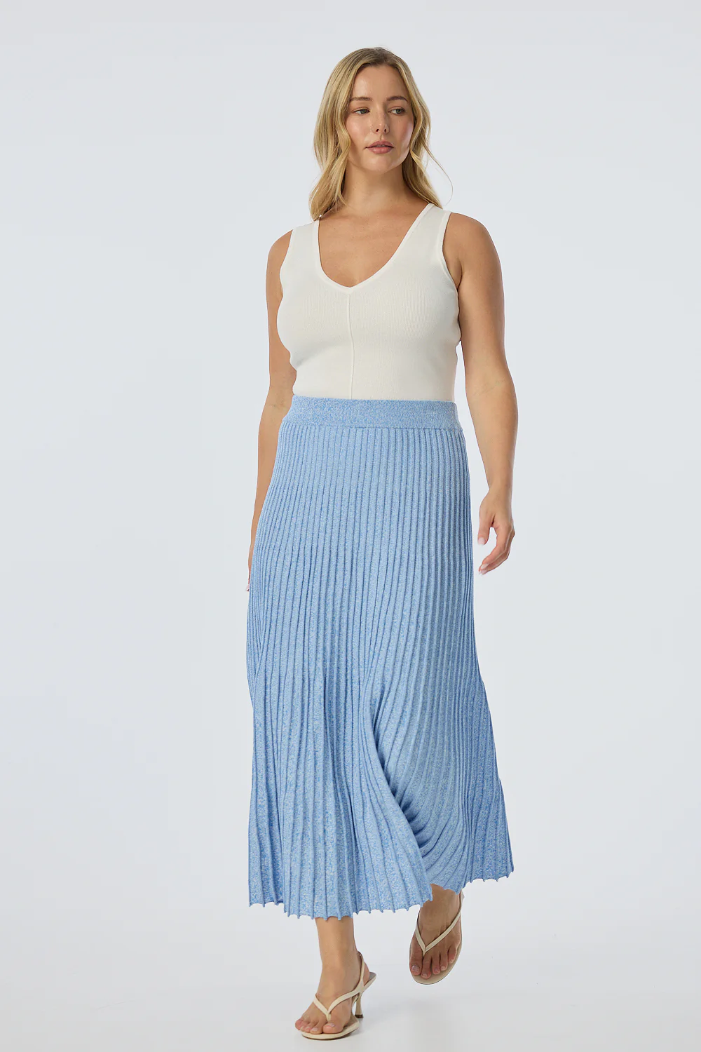 Rib Knit Skirt - Azure Blue Marl - Image 3