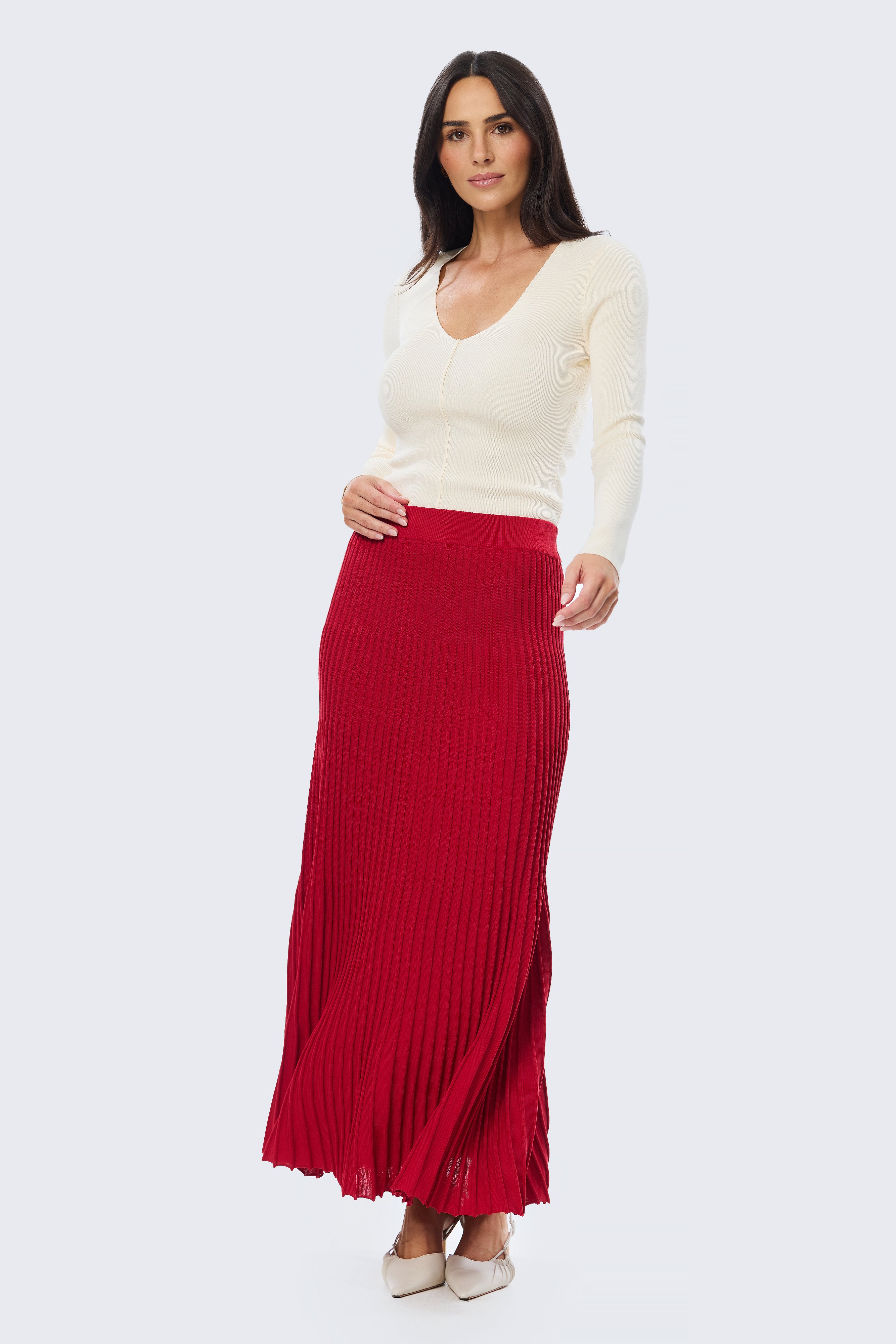 Rib Knit Skirt - Cherry - Image 4