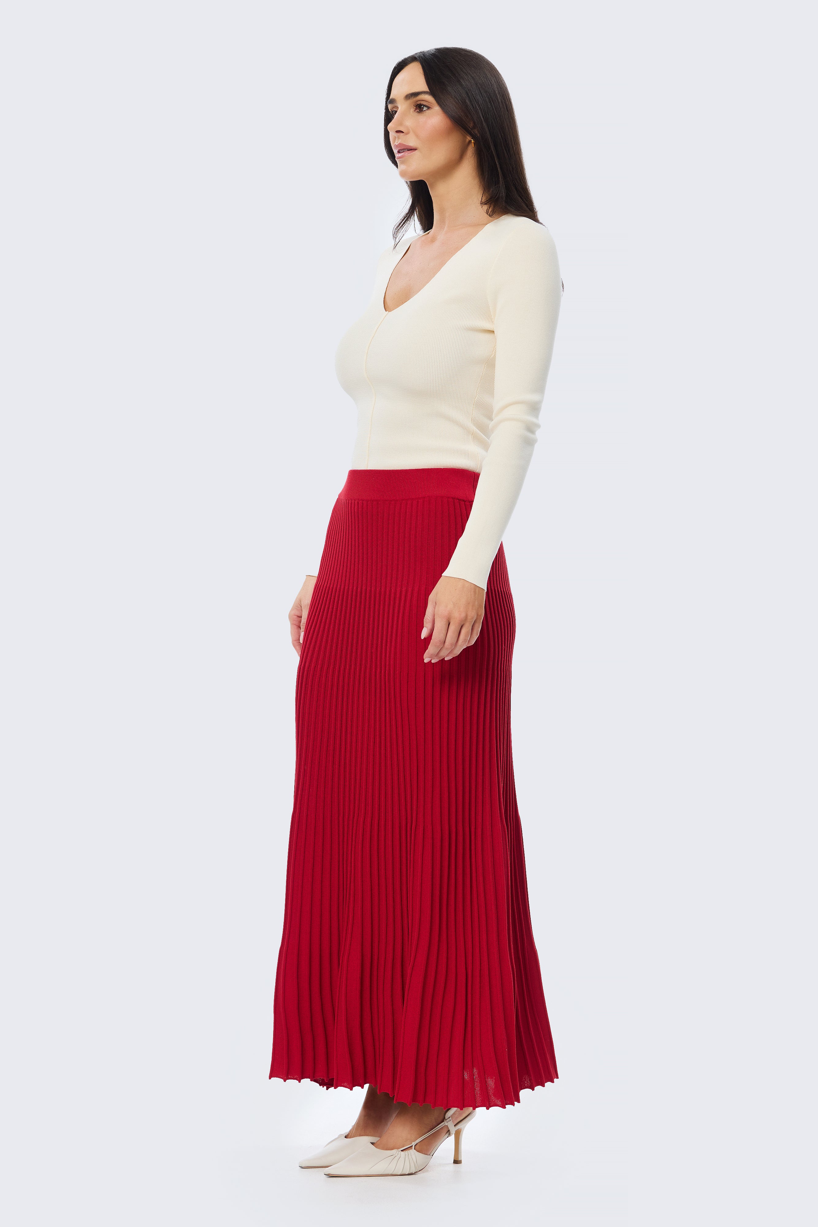Rib Knit Skirt - Cherry - Image 6