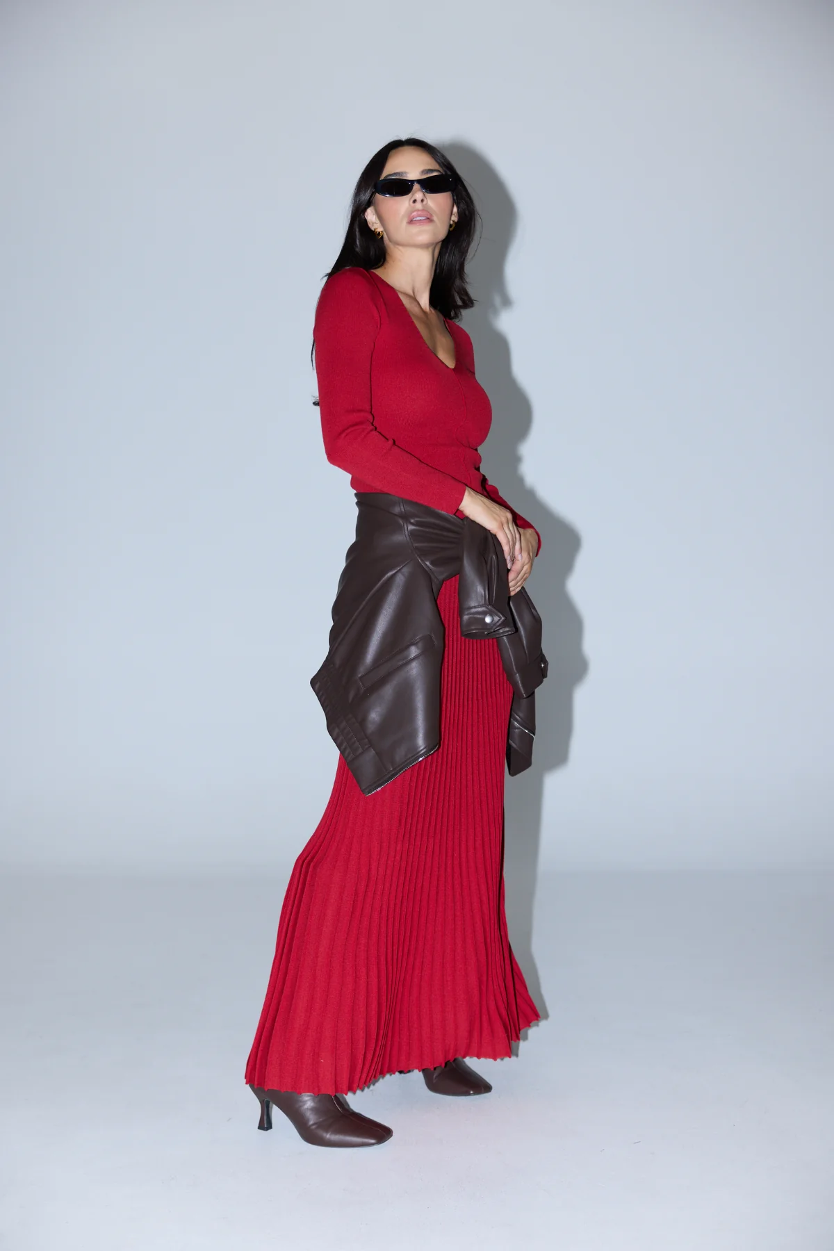 Rib Knit Skirt - Cherry - Image 8