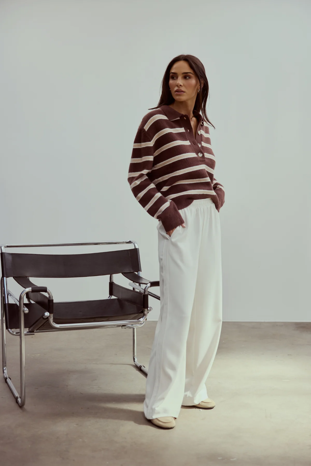 Rugby Knit Jumper - Cappuccino & Ecru Stripe - Image 3