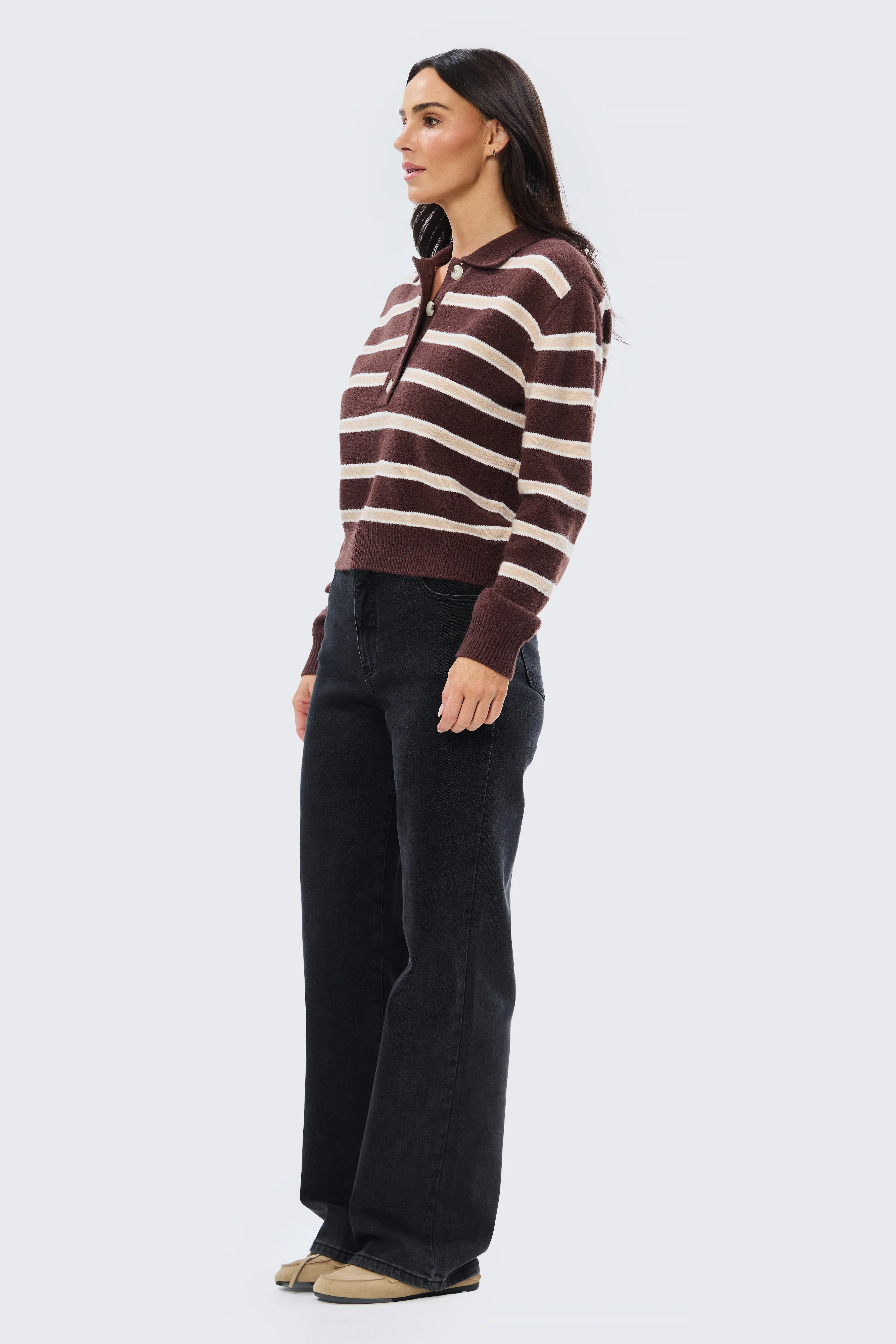 Rugby Knit Jumper - Cappuccino & Ecru Stripe - Image 6