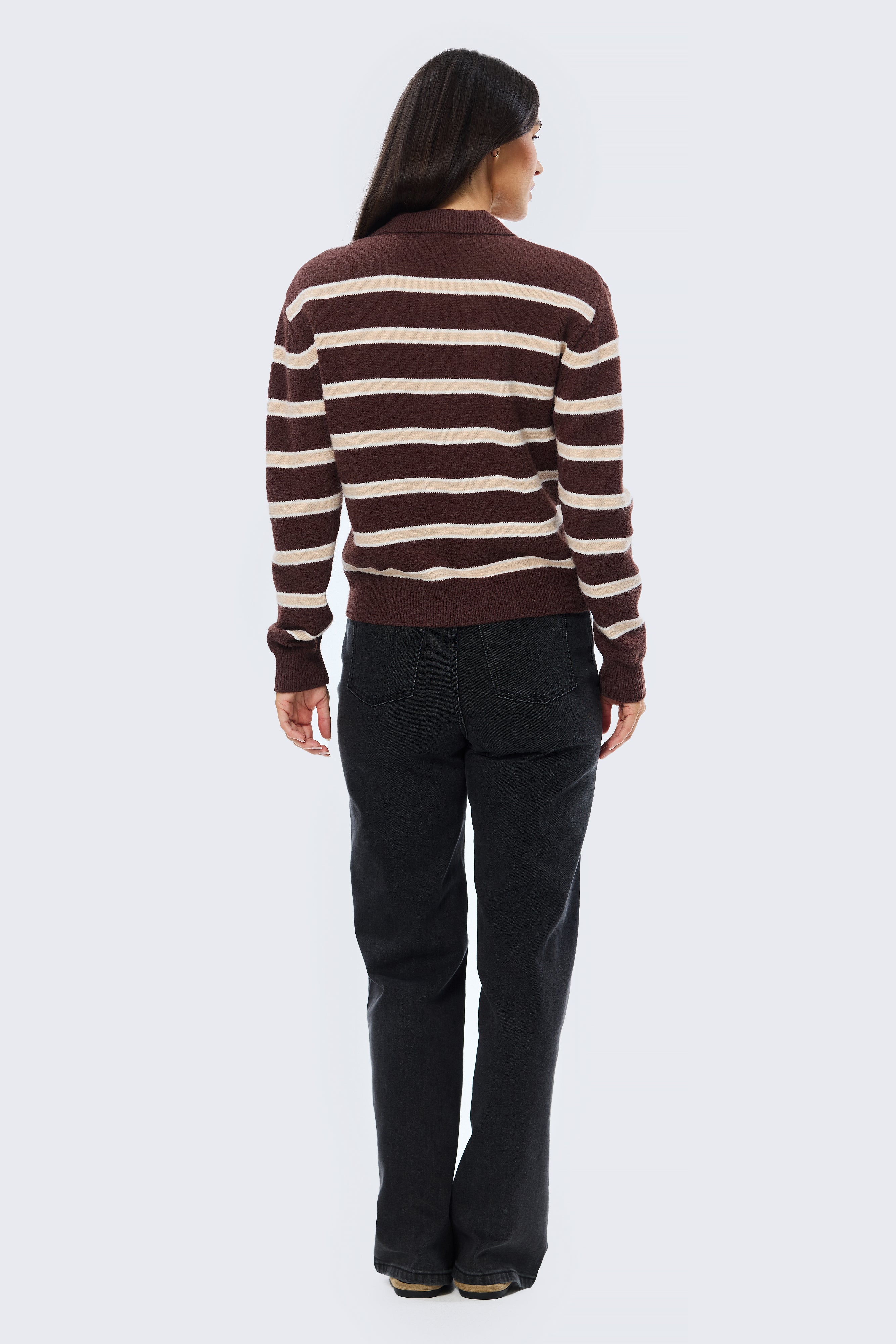 Rugby Knit Jumper - Cappuccino & Ecru Stripe - Image 7