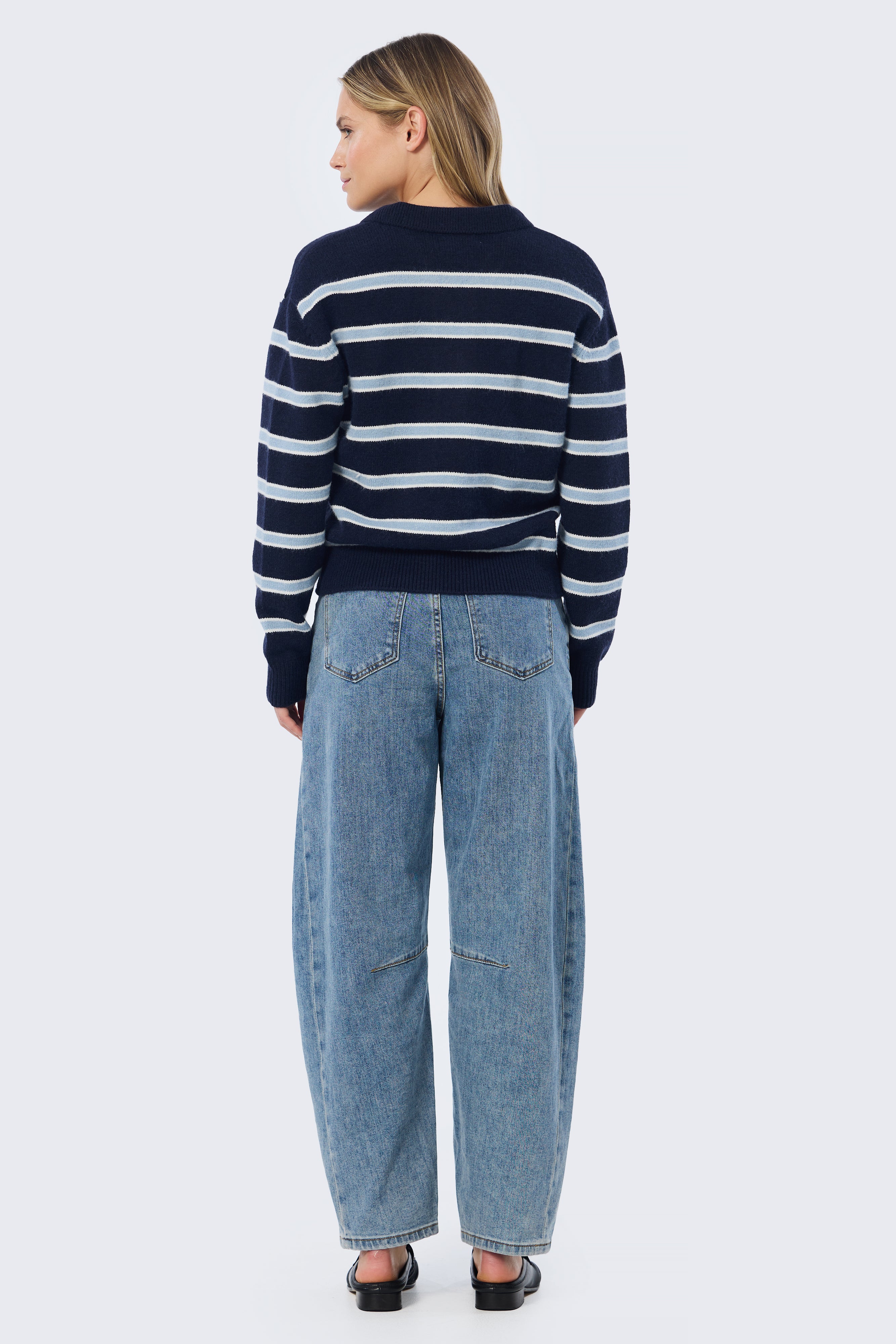 Rugby Knit Jumper - Navy & Sky Blue Stripe - Image 5