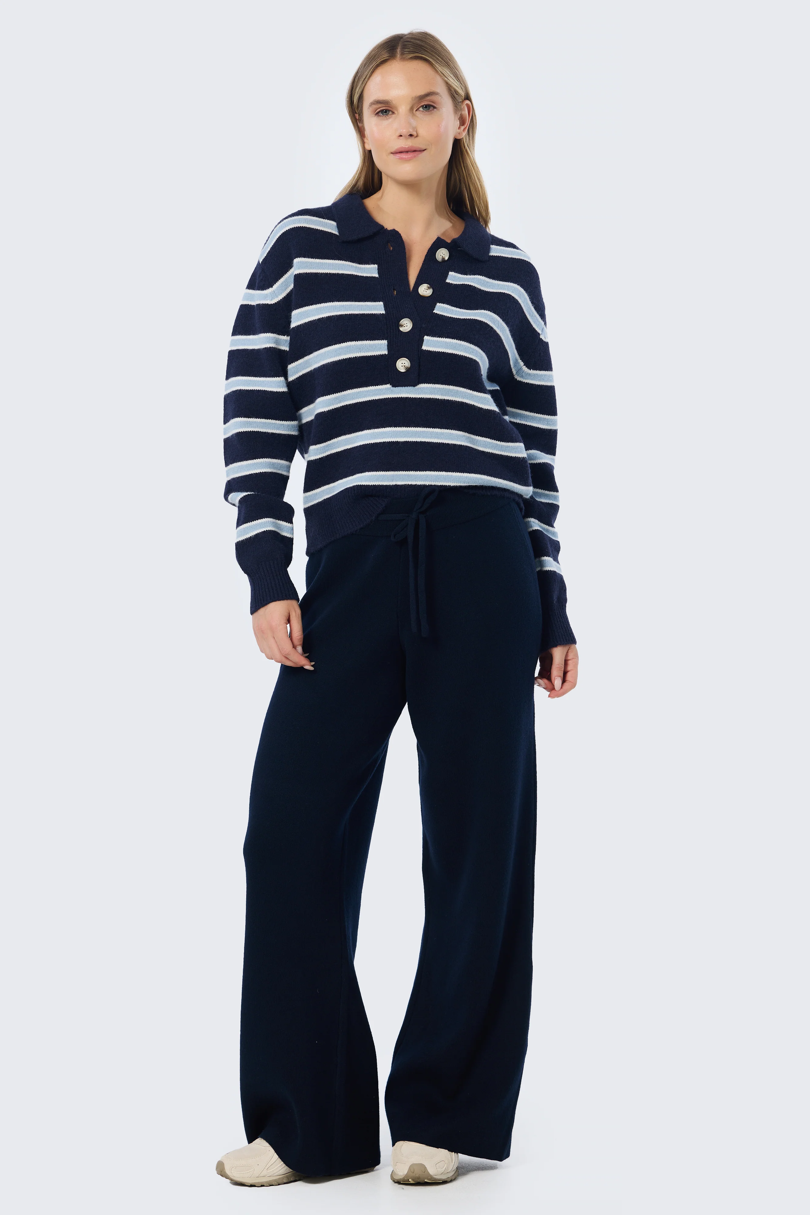 Rugby Knit Jumper - Navy & Sky Blue Stripe - Image 6