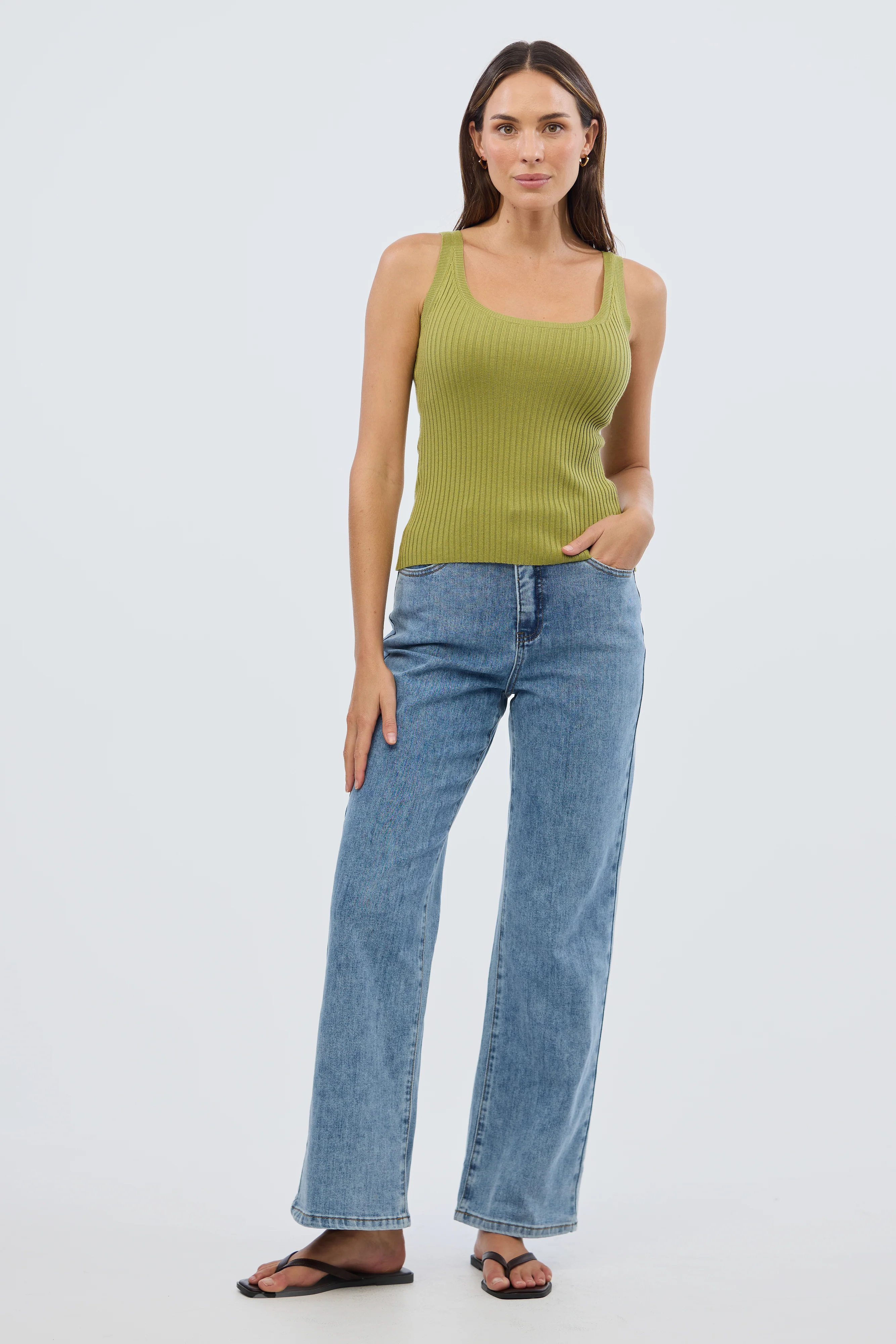 Scoop Neck Knit Tank - Chartreuse - Image 3
