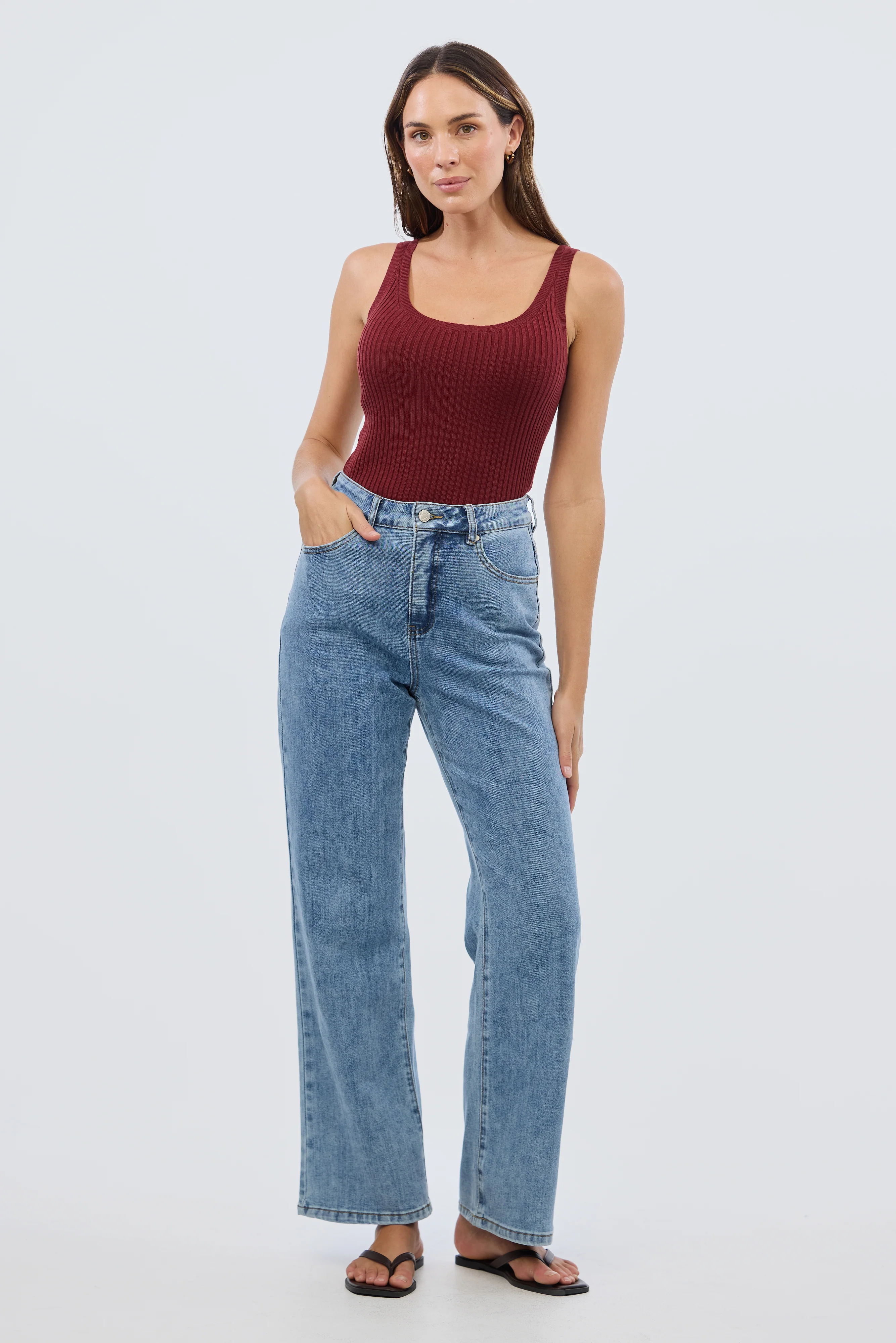 Scoop Neck Knit Tank - Rust Red - Image 3