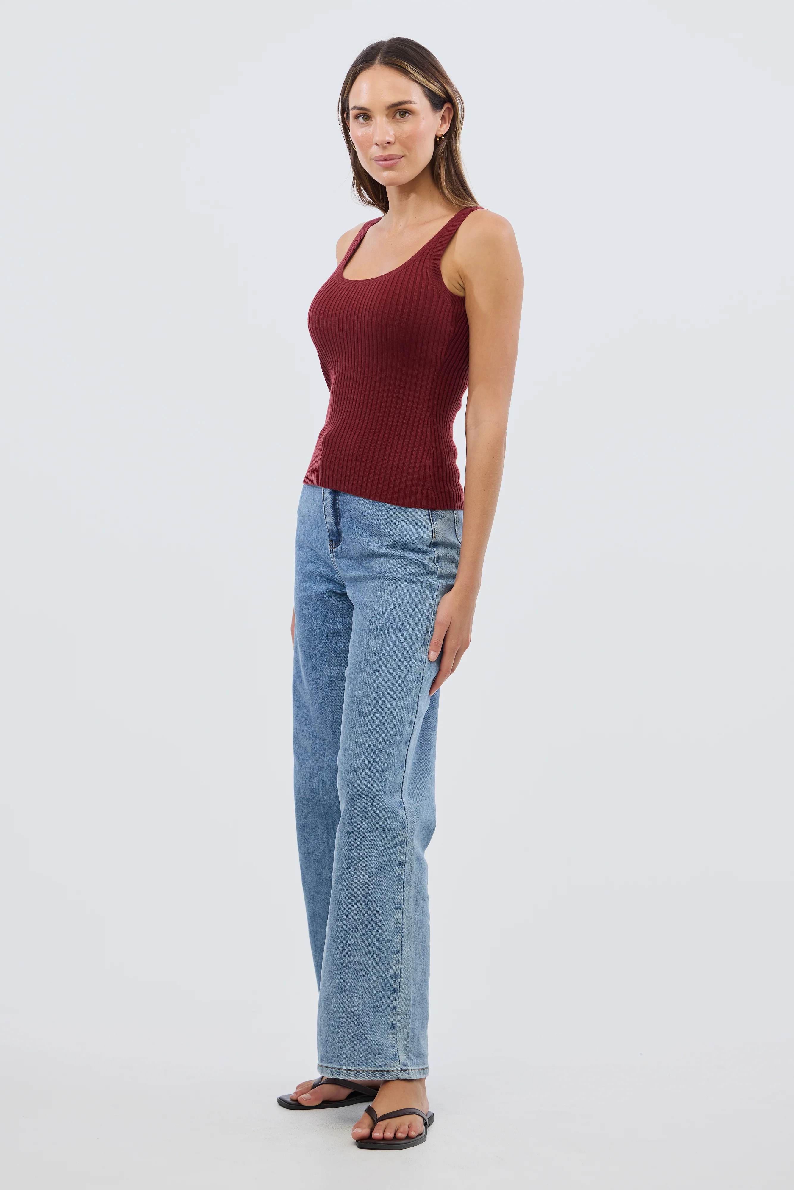 Scoop Neck Knit Tank - Rust Red - Image 4