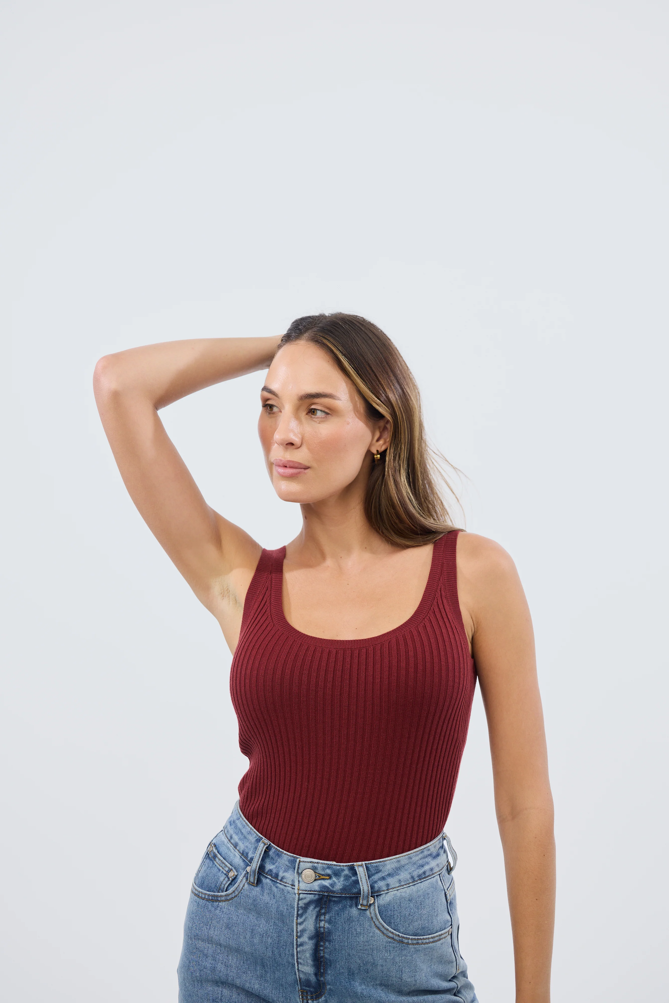 Scoop Neck Knit Tank - Rust Red - Image 5