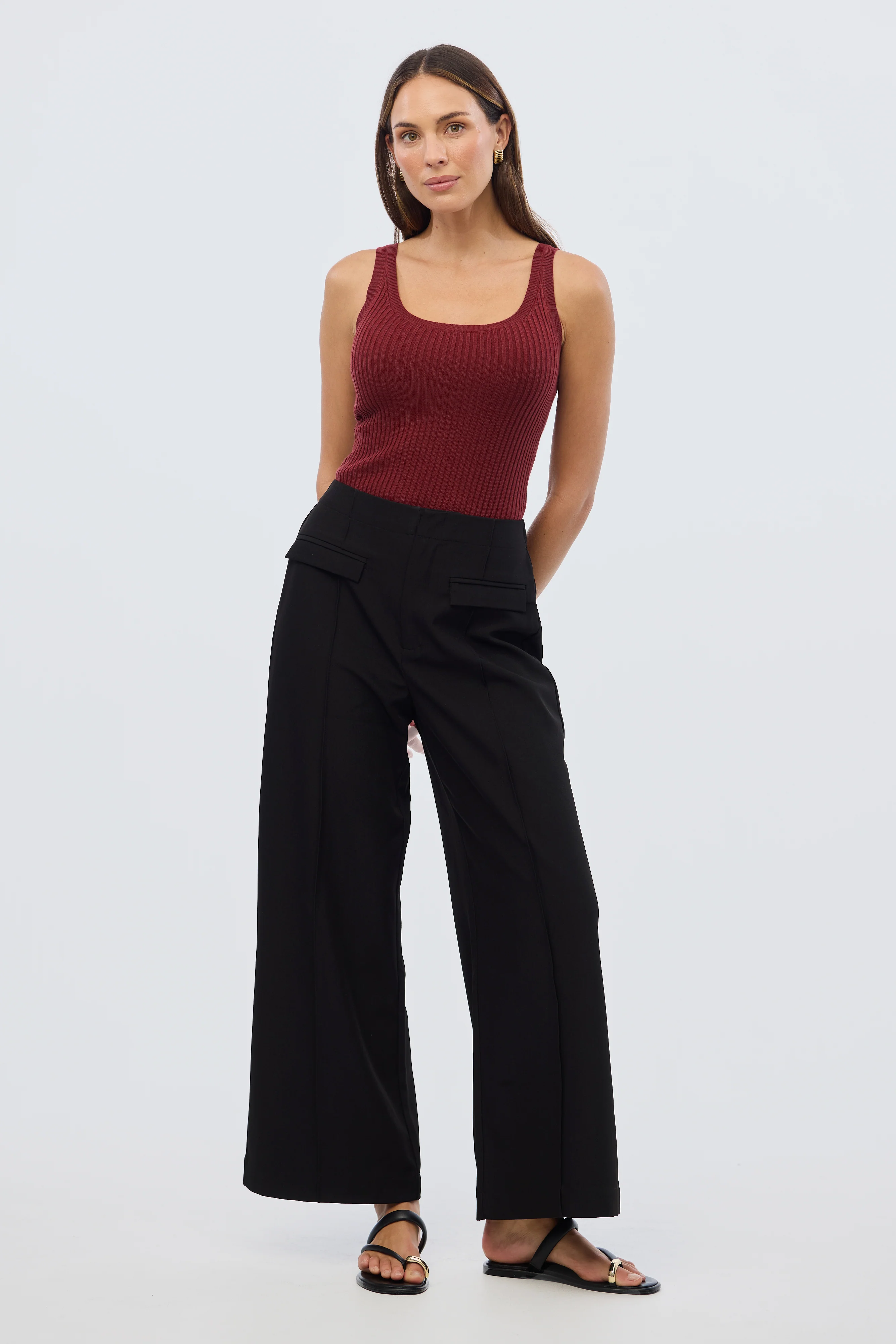 Scoop Neck Knit Tank - Rust Red - Image 7