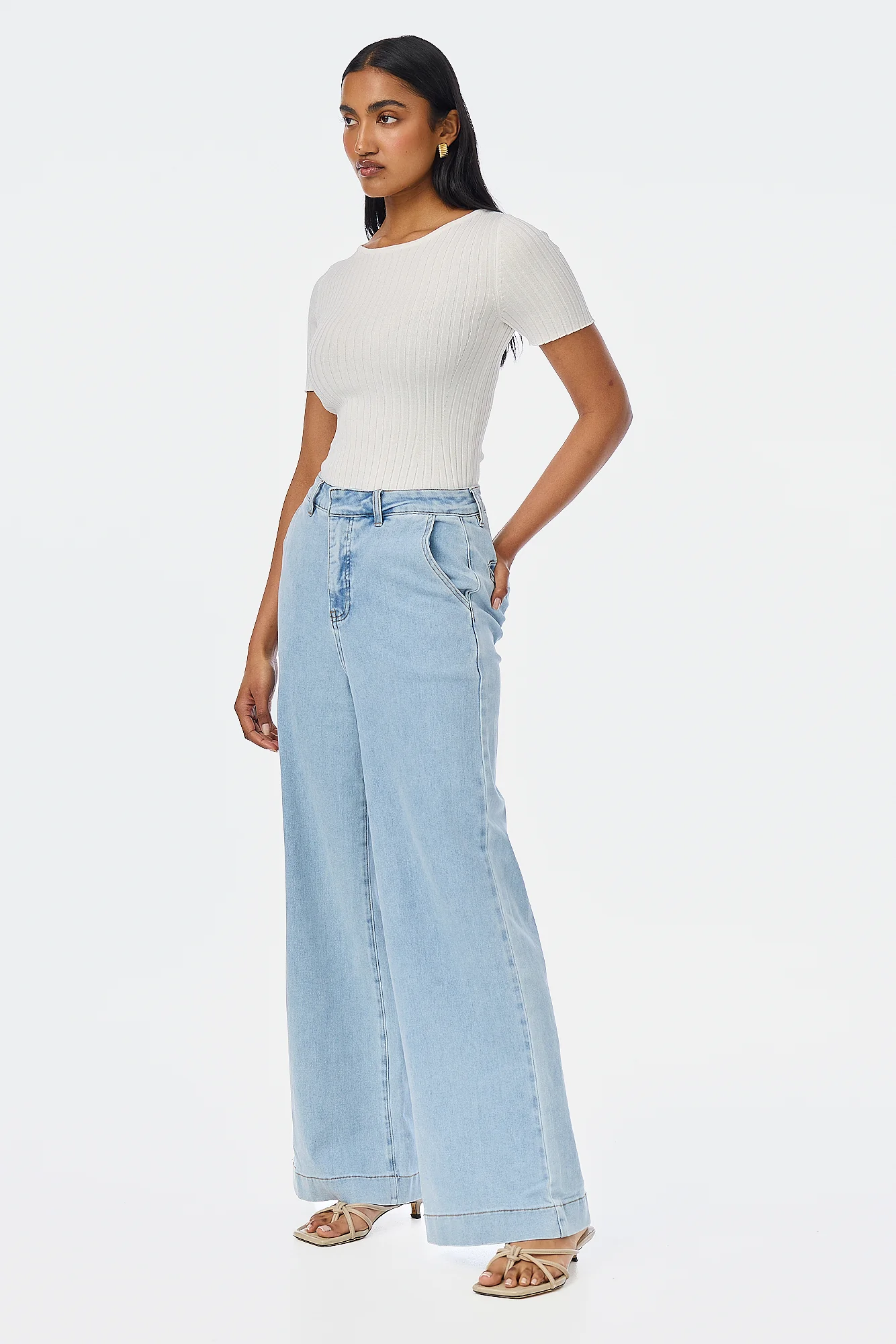 Short Sleeve Boat Neck Knit Top - White - Image 3