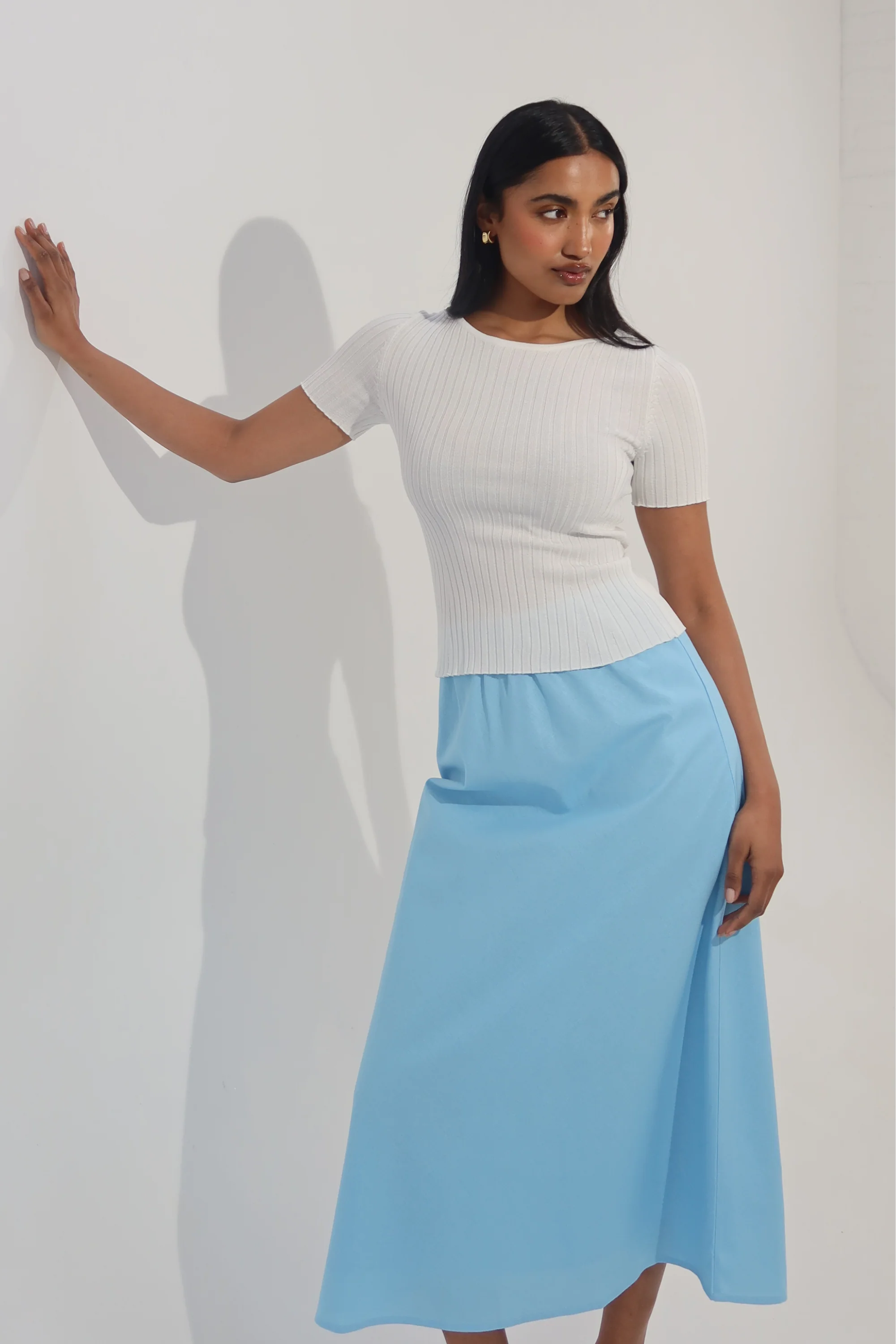 Short Sleeve Boat Neck Knit Top - White - Image 5