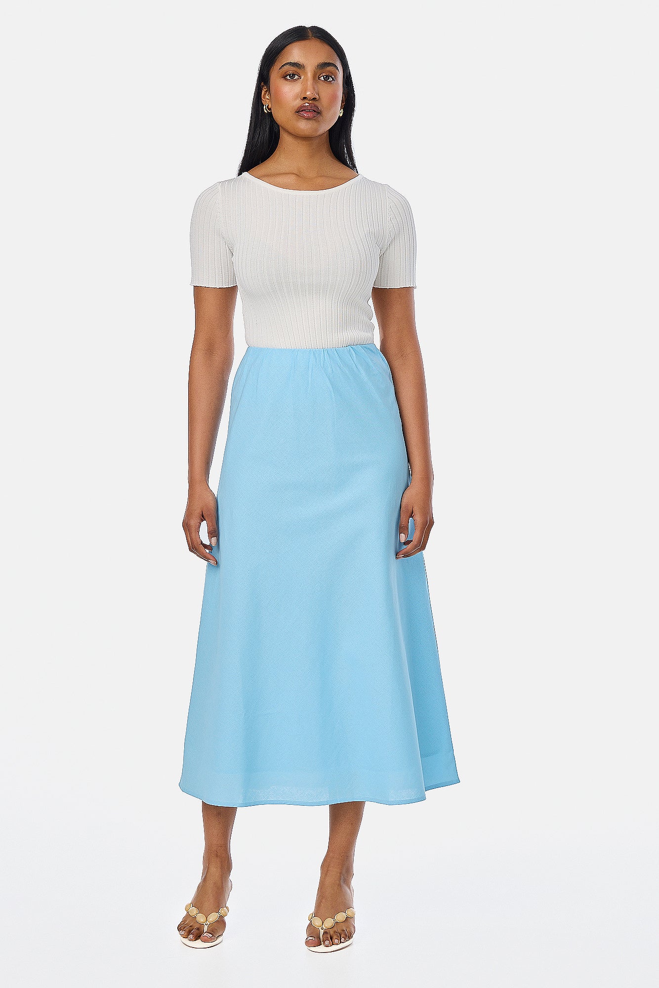 Short Sleeve Boat Neck Knit Top - White - Image 6