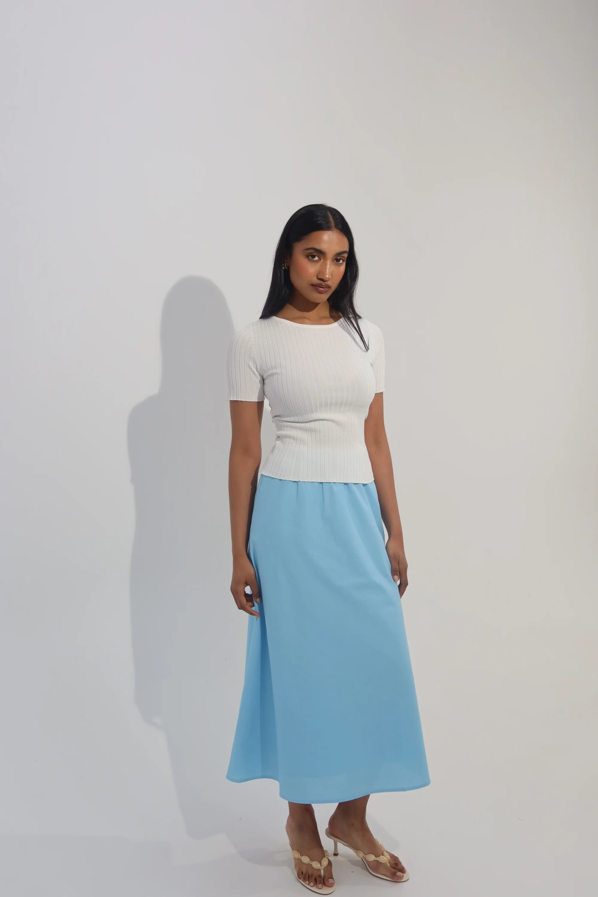 Short Sleeve Boat Neck Knit Top - White - Image 7