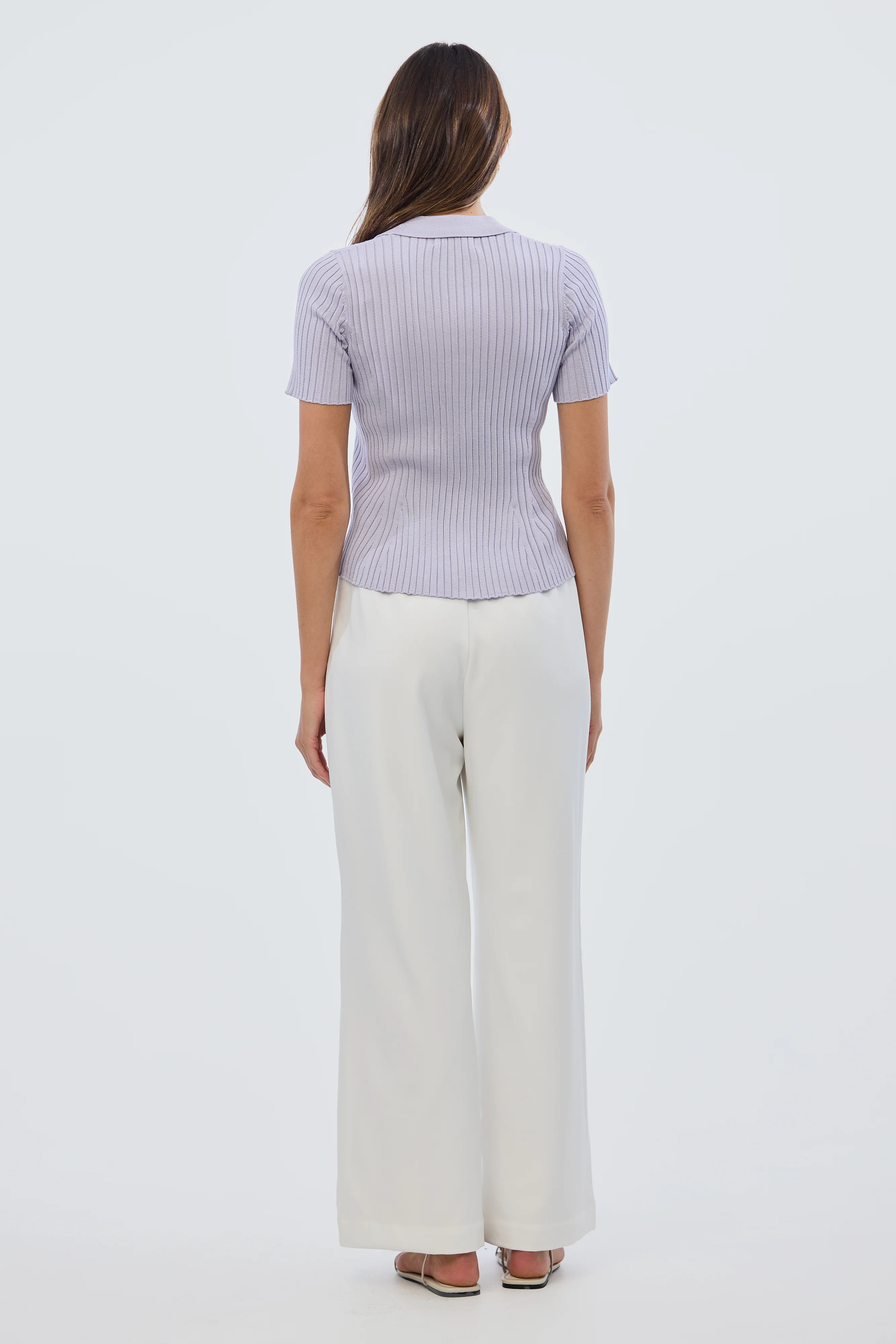 Short Sleeve Button Knit Top - Lilac - Image 4